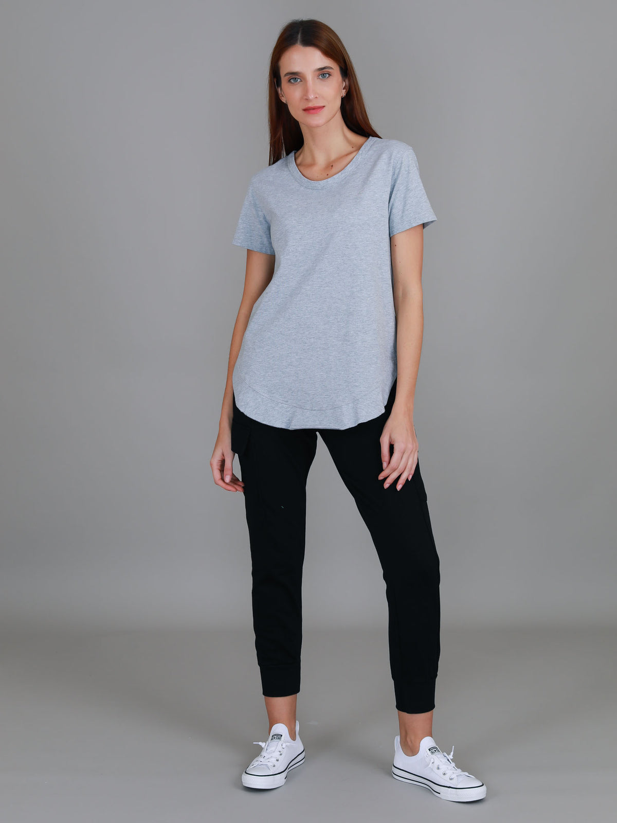 grey marle curved hem tee