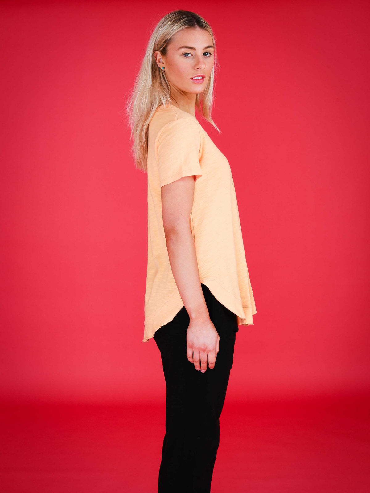 orange scoop neck tee