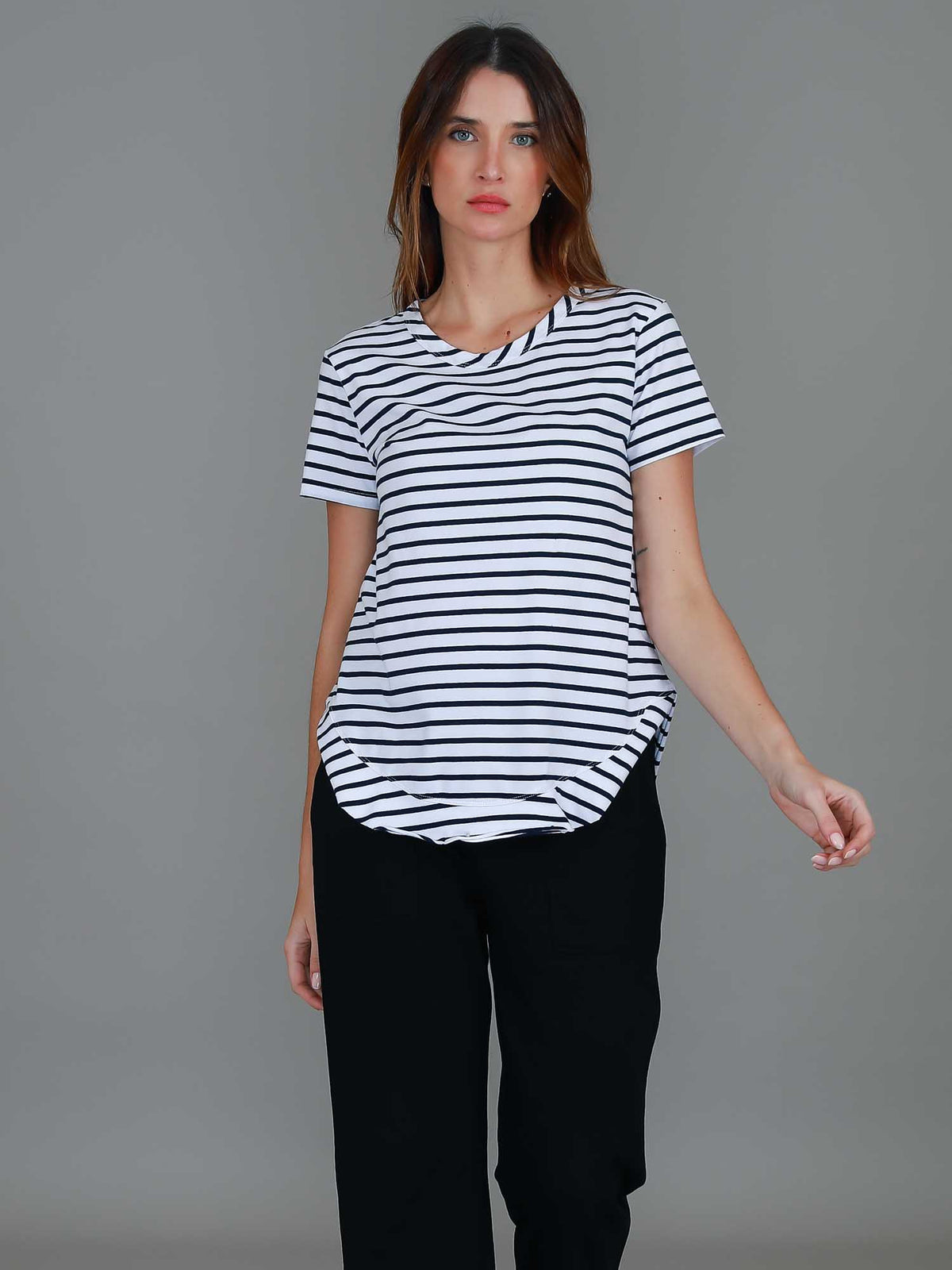 navy striped tee women