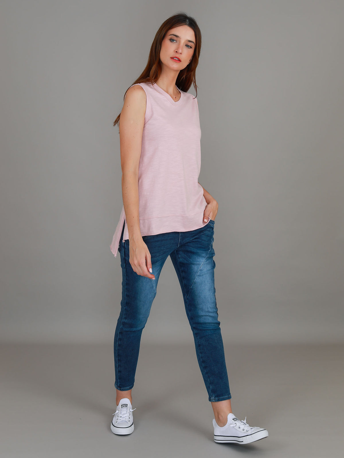 pink crew neck singlet
