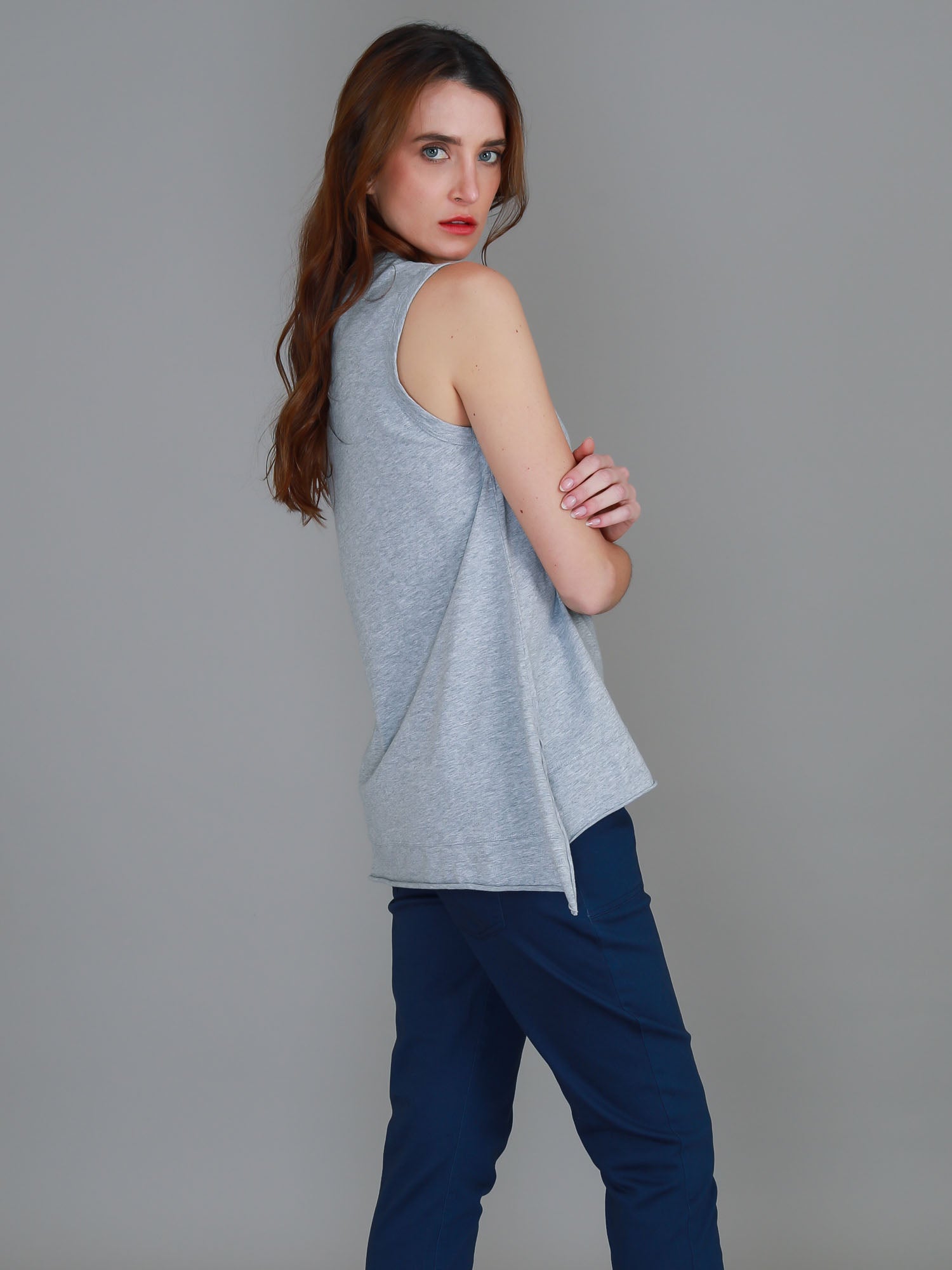 scoop neck singlet top #color_grey marle