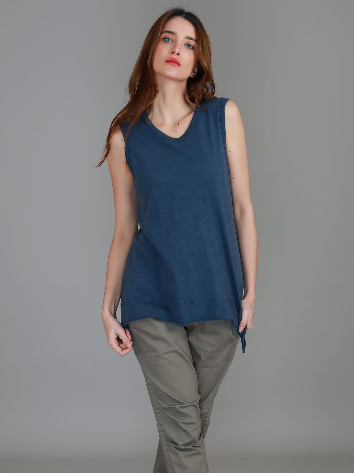 indigo crew neck tank