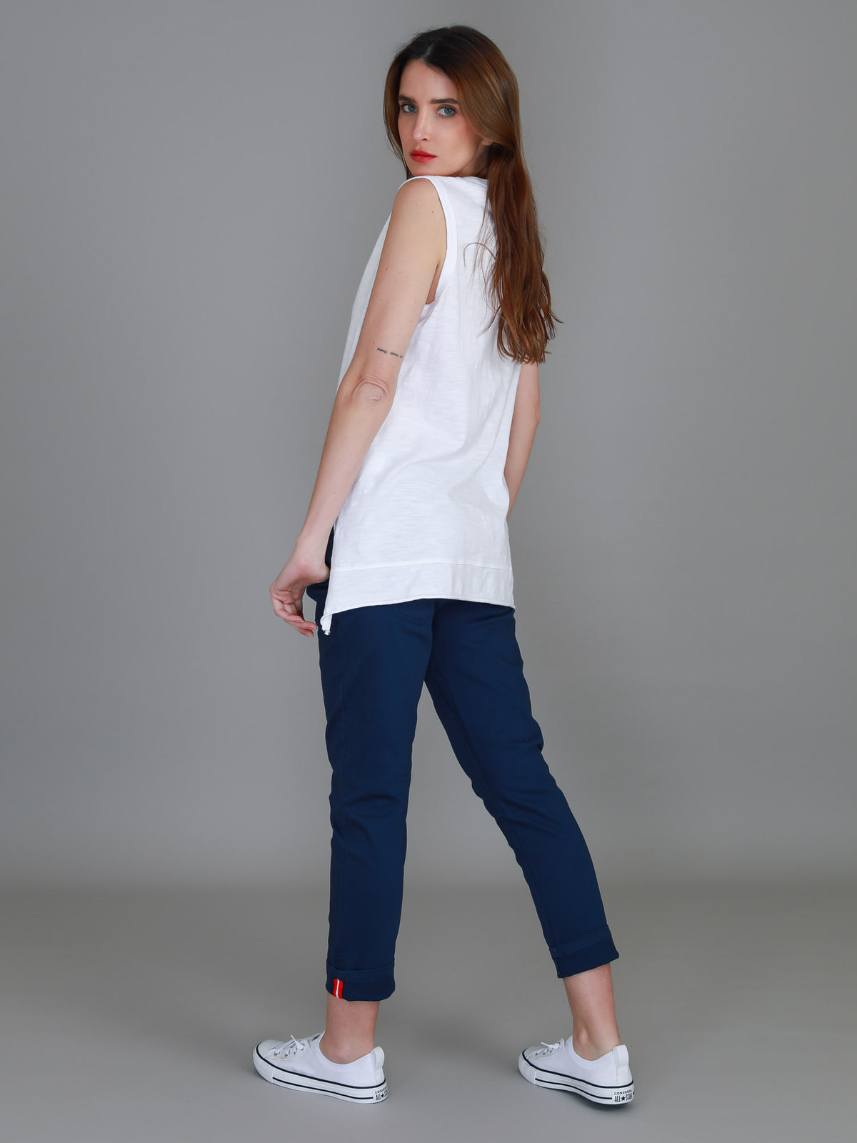 white sleeveless crew tank