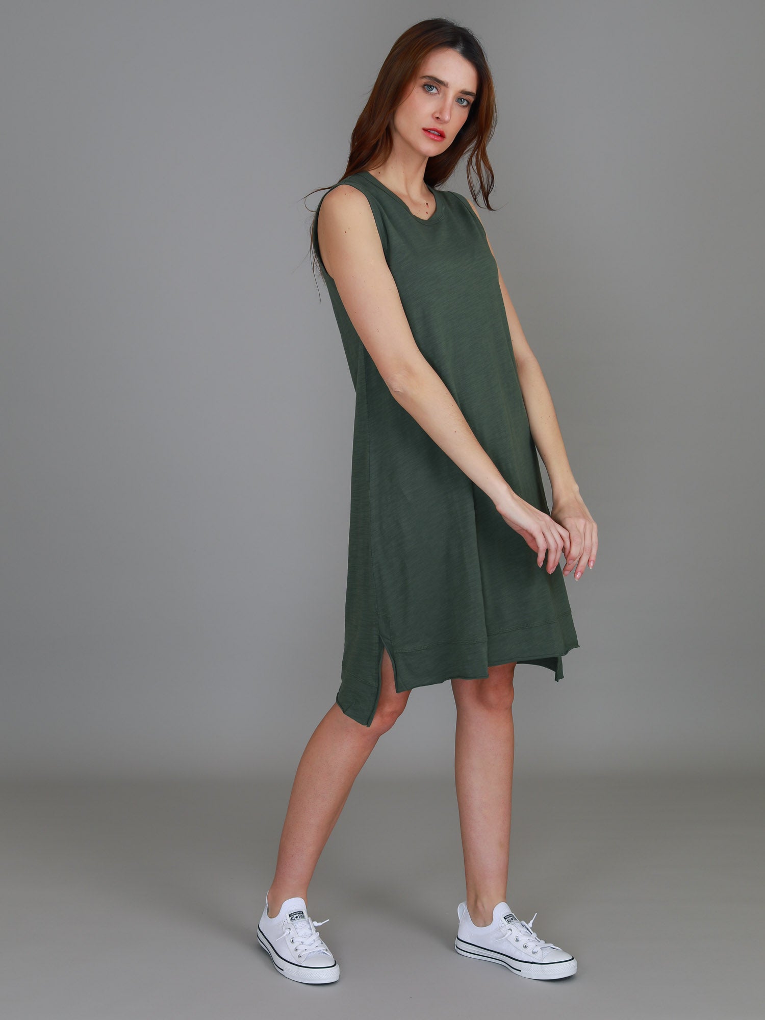 dark green midi dress #color_khaki