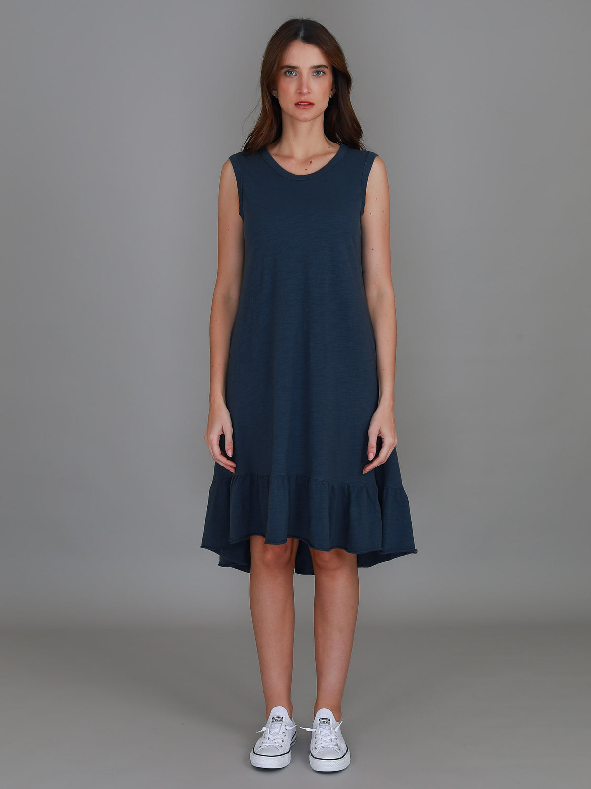indigo knee length dress
