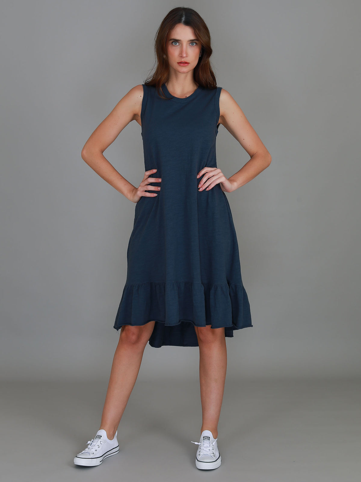 navy flared dress