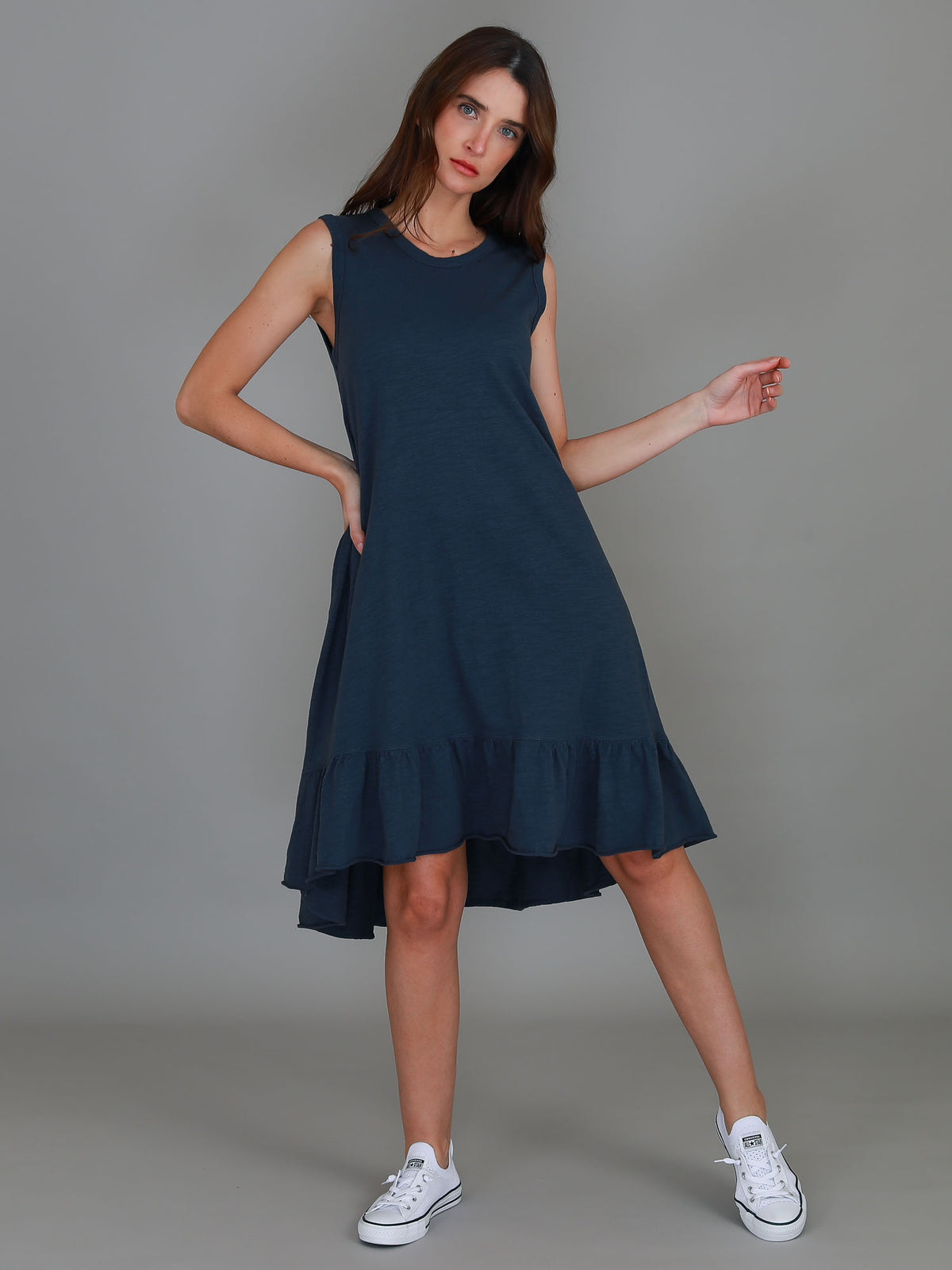 navy dress ruffle