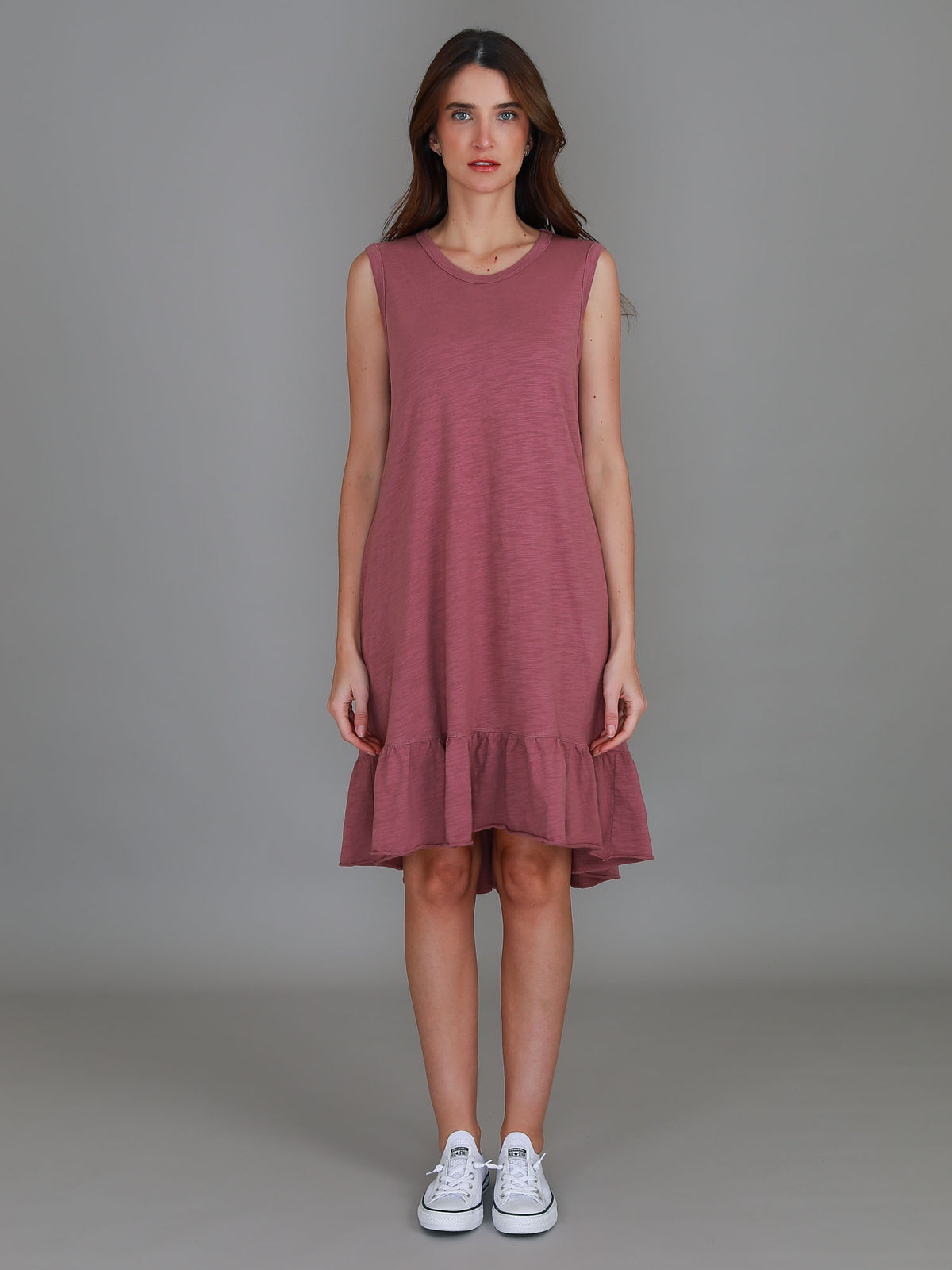purple flared dress