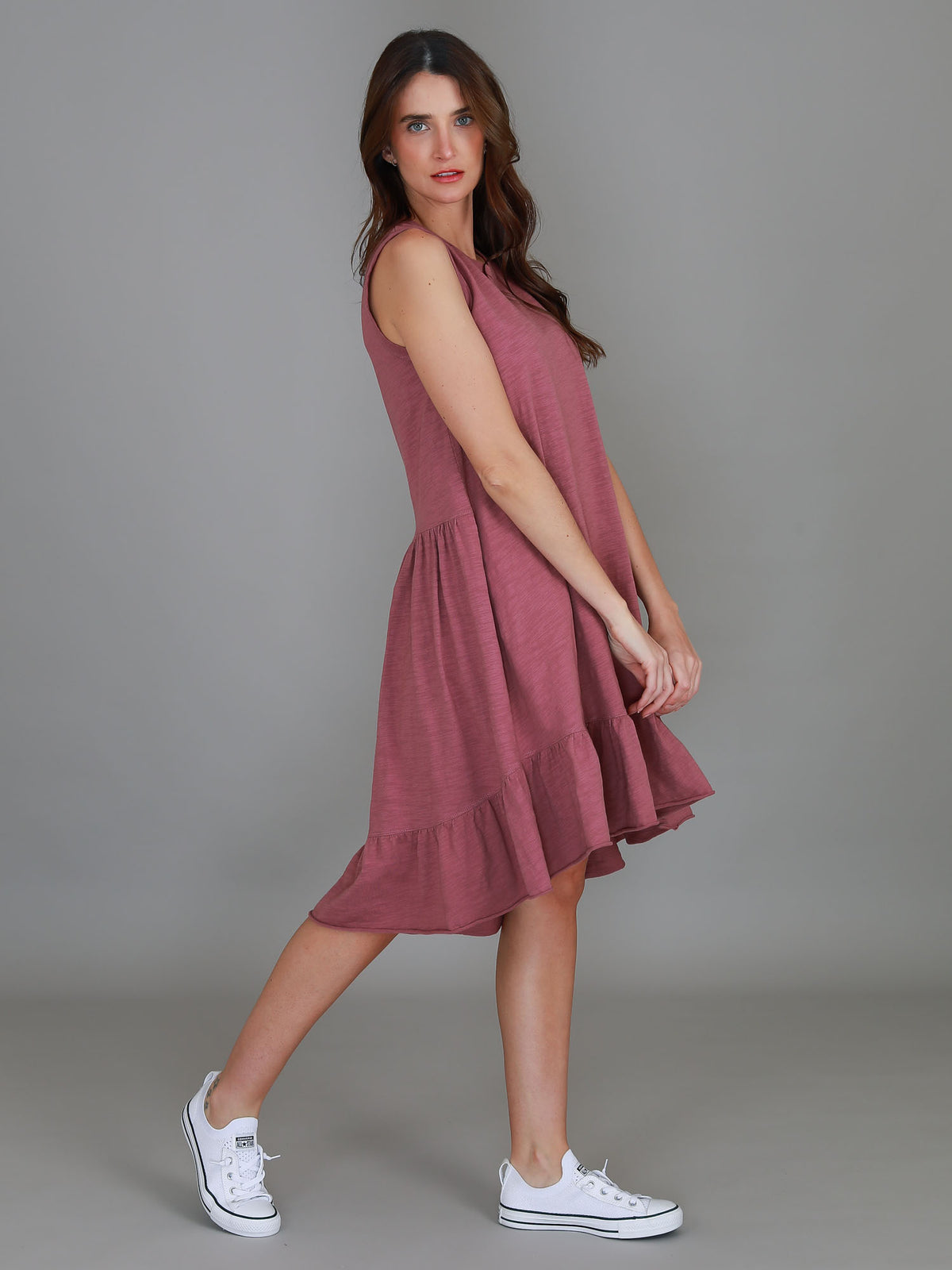 plum high low dress