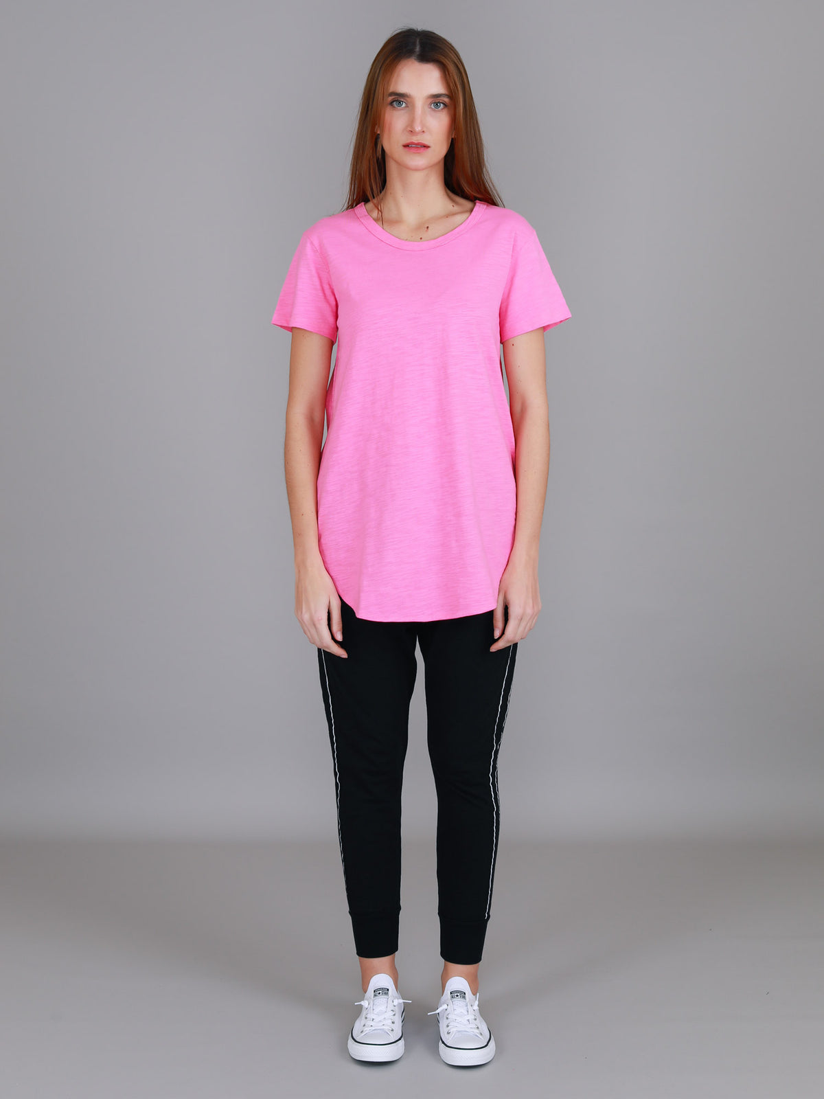 pink crew neck t shirt