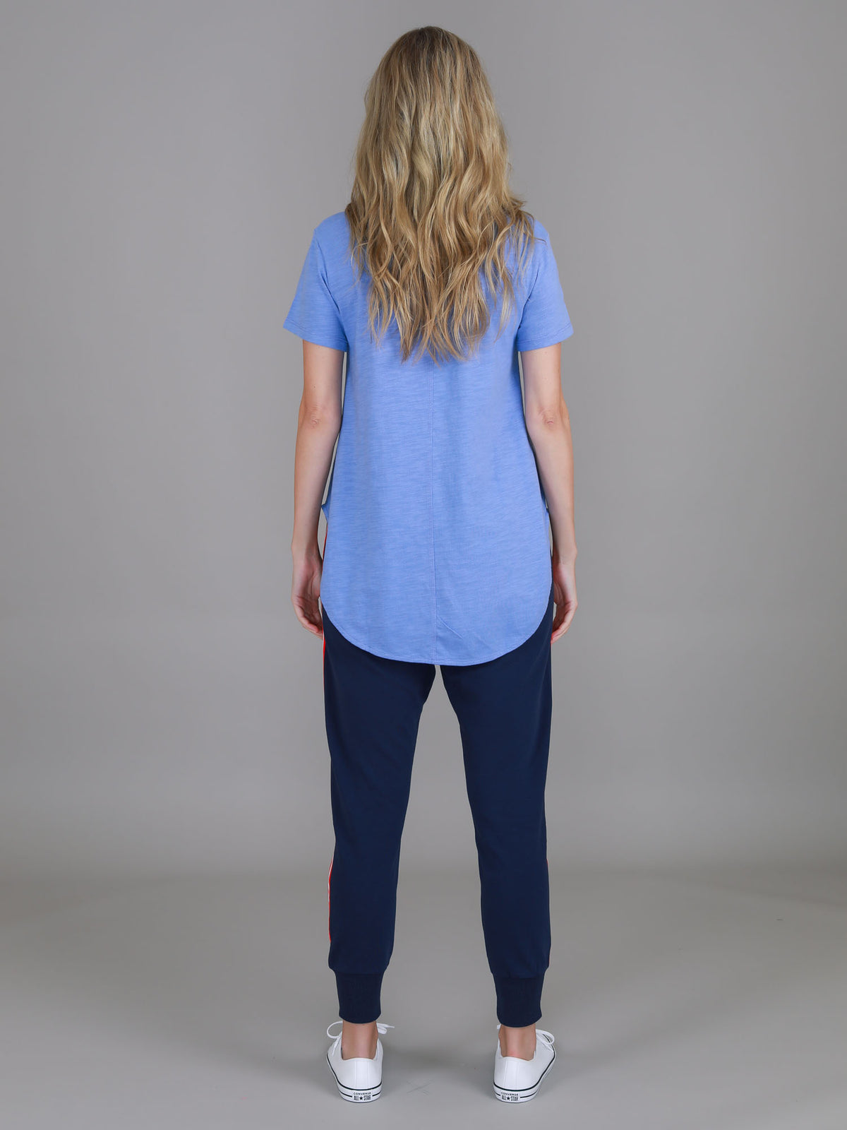 purple curved hem t shirt