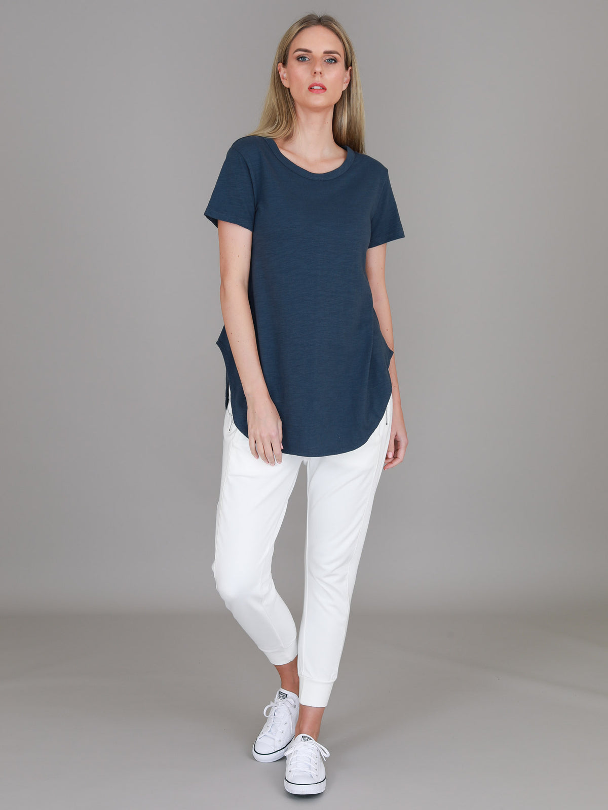 navy curved hem t shirt