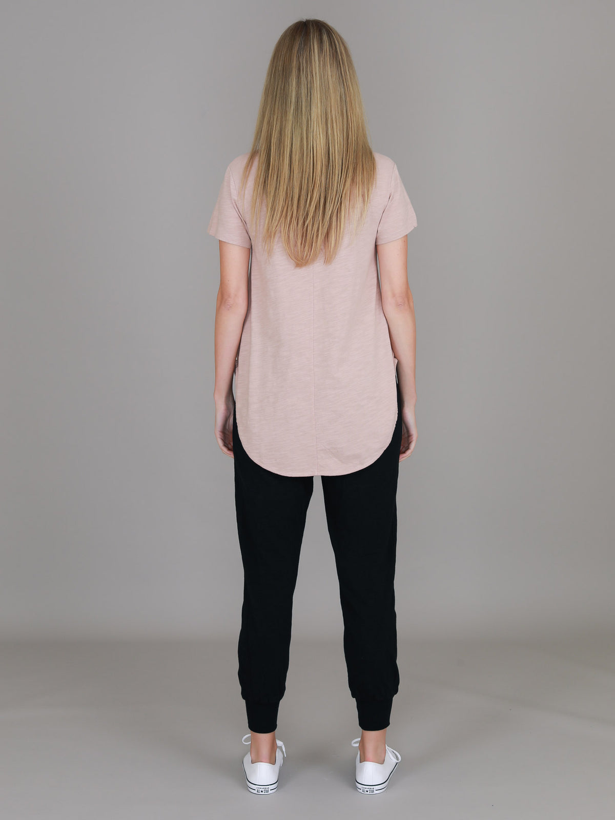 tan curved hem t shirt