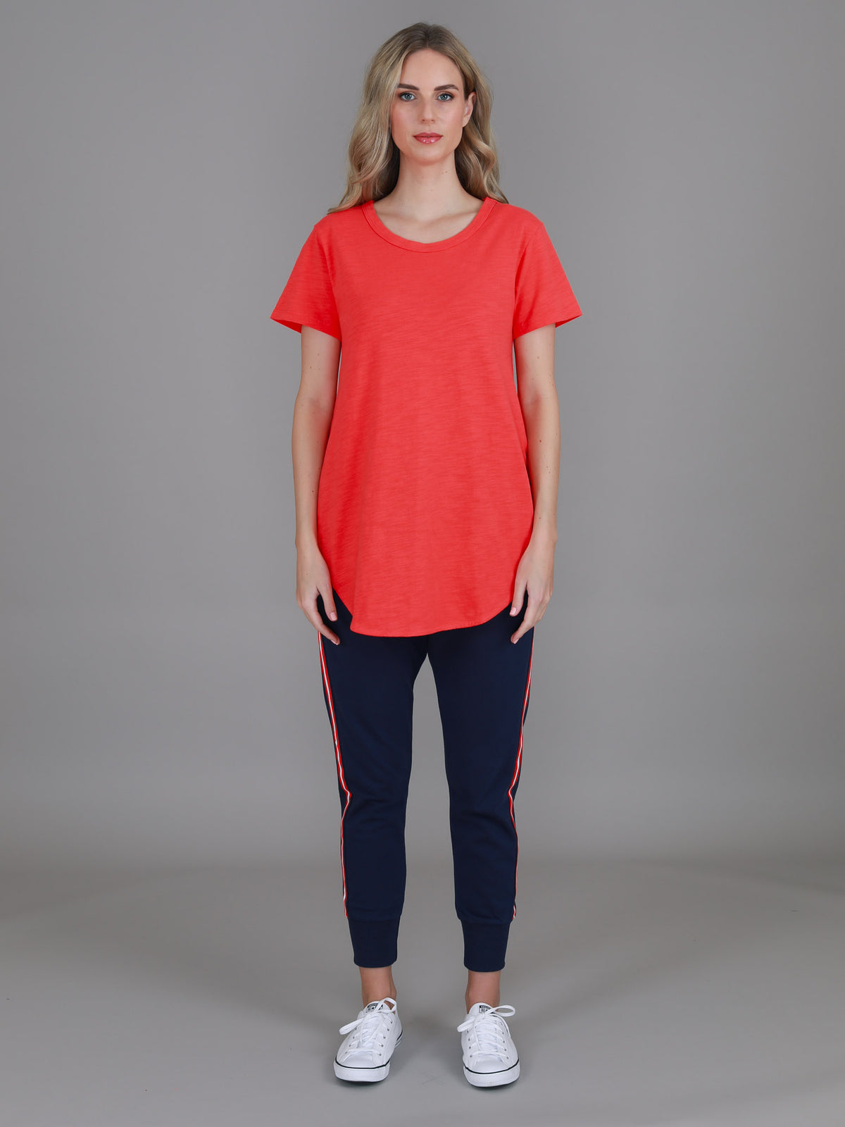 red crew neck tee