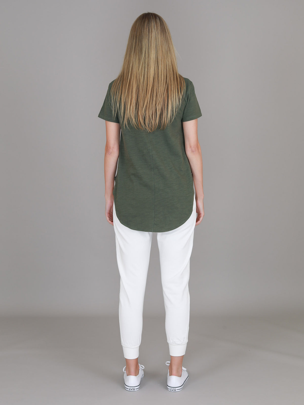 khaki curved hem t shirt