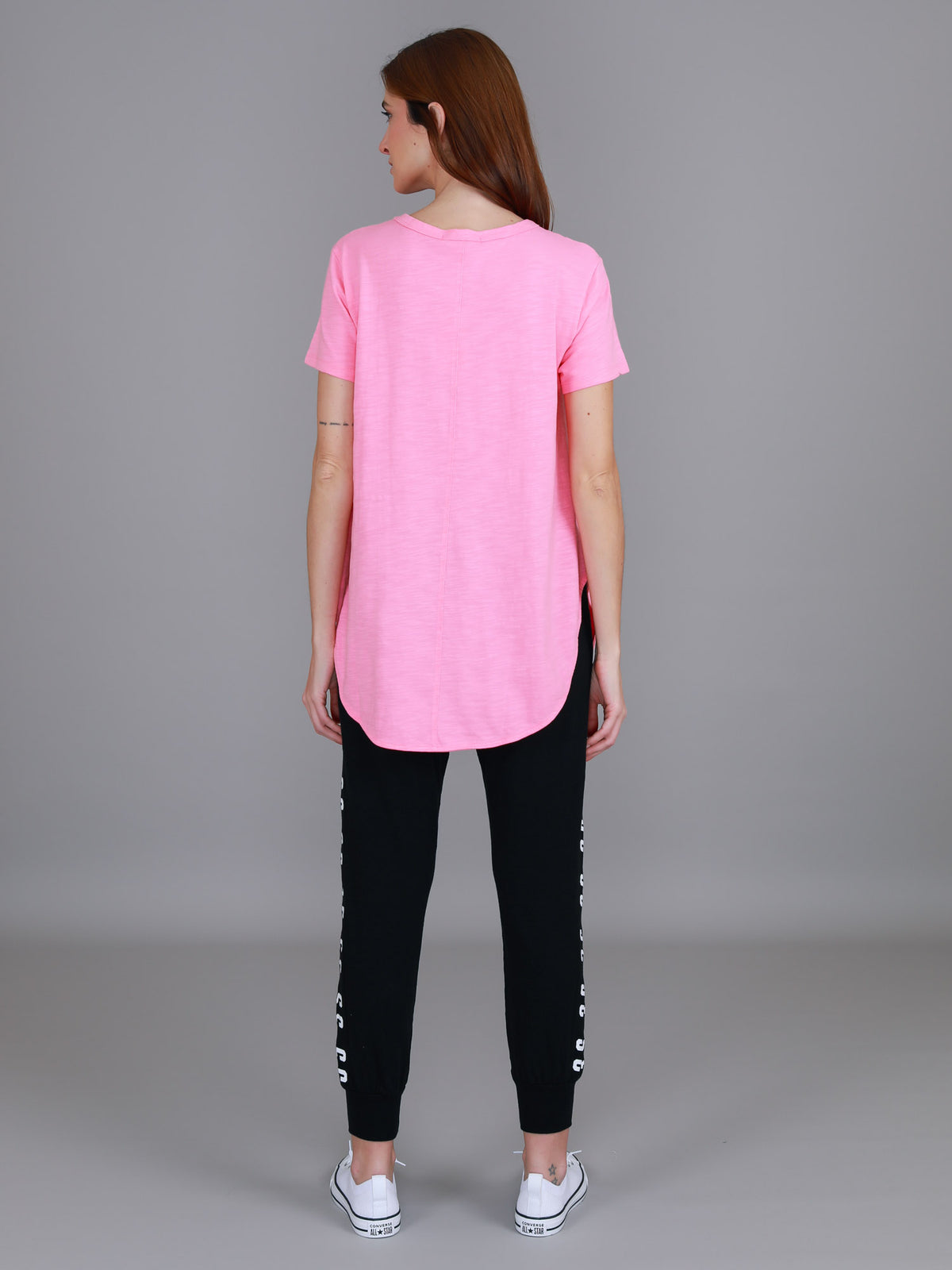 dusty pink curved hem t shirt
