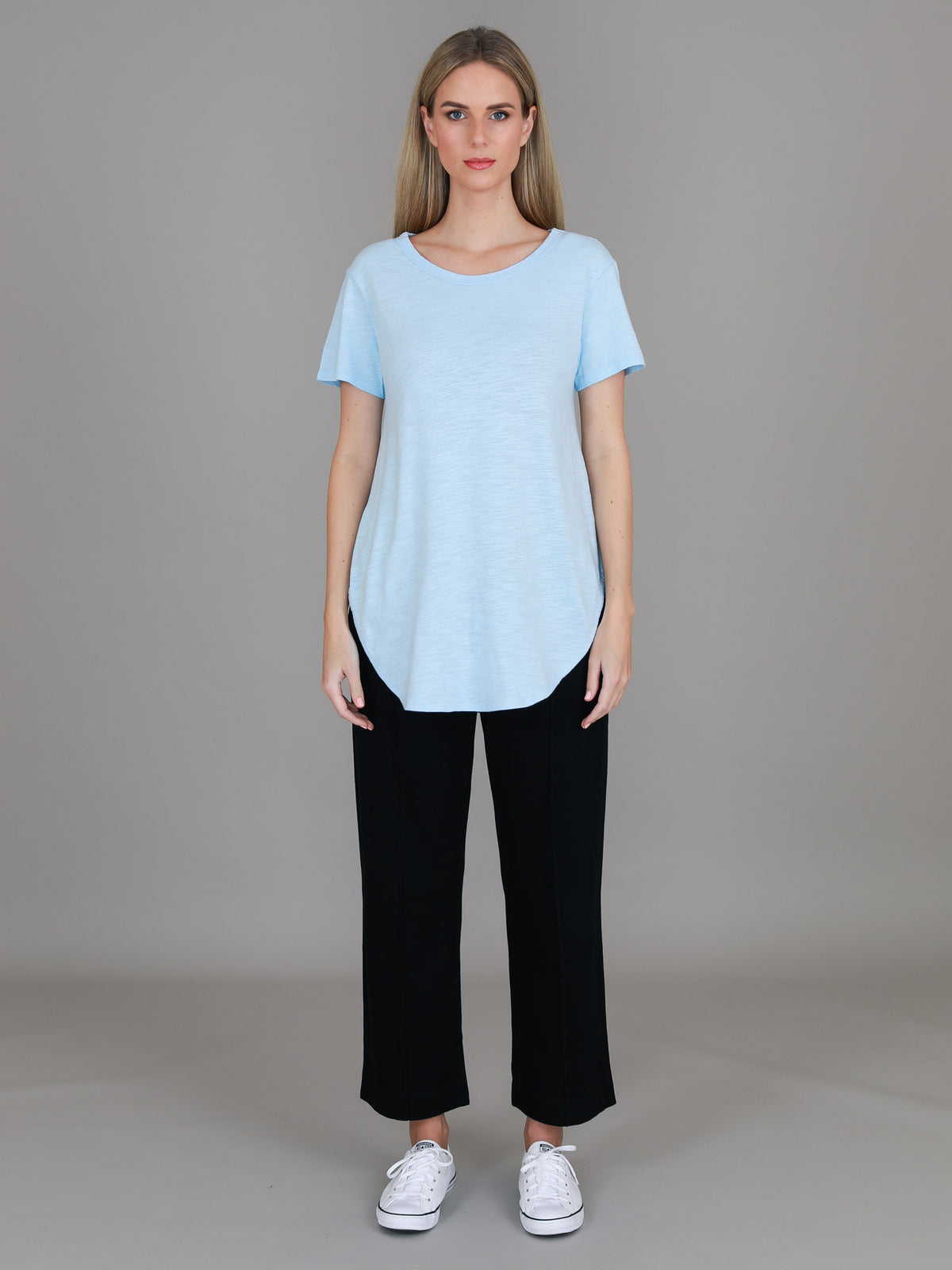 light blue crew neck tee
