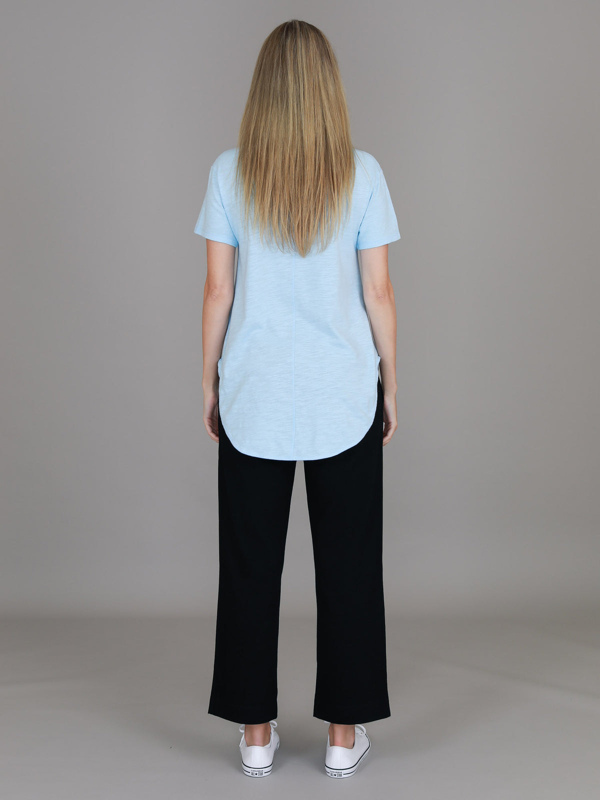 light blue curved hem tee