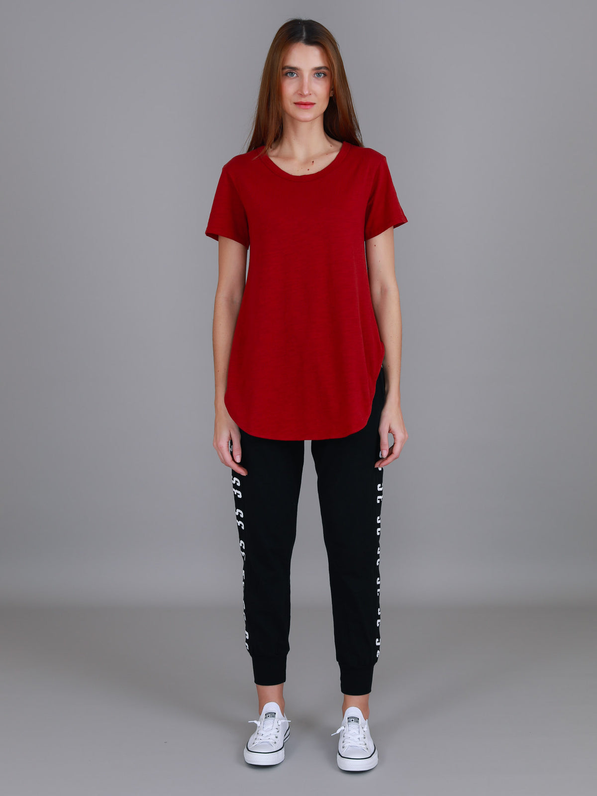 red crew neck t shirt