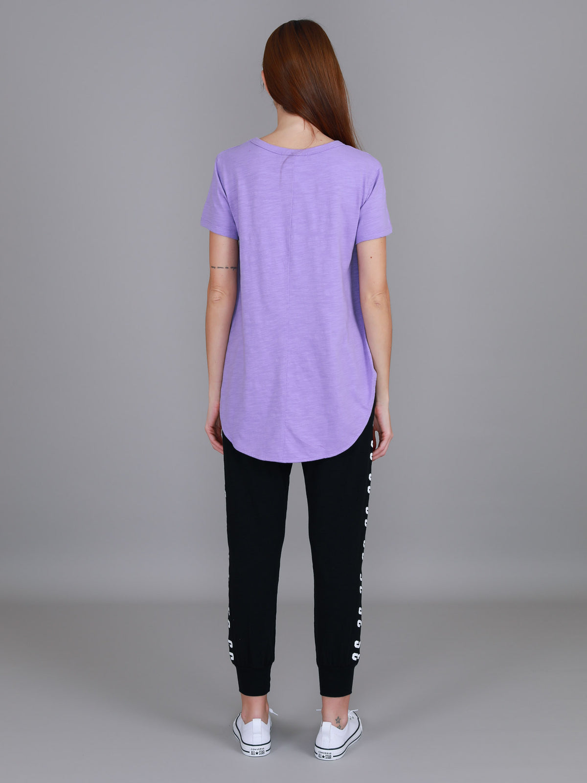lilac curved hem t shirt