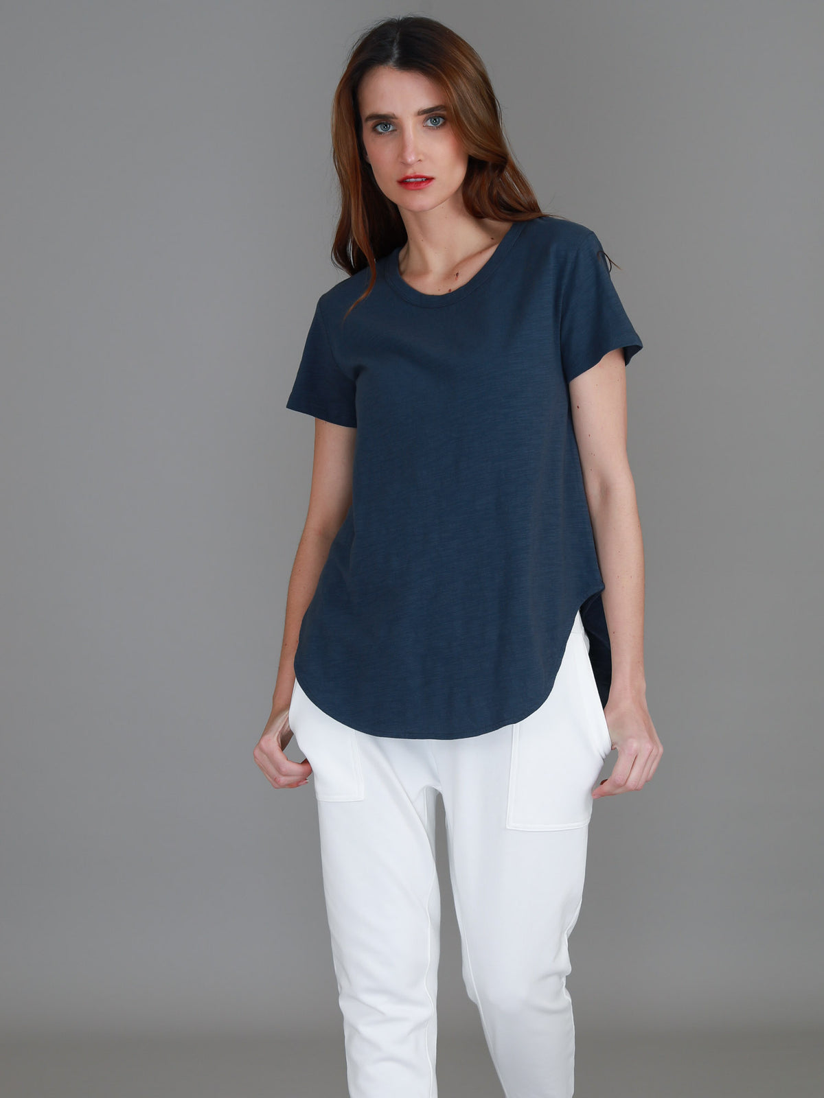 indigo curved hem tee