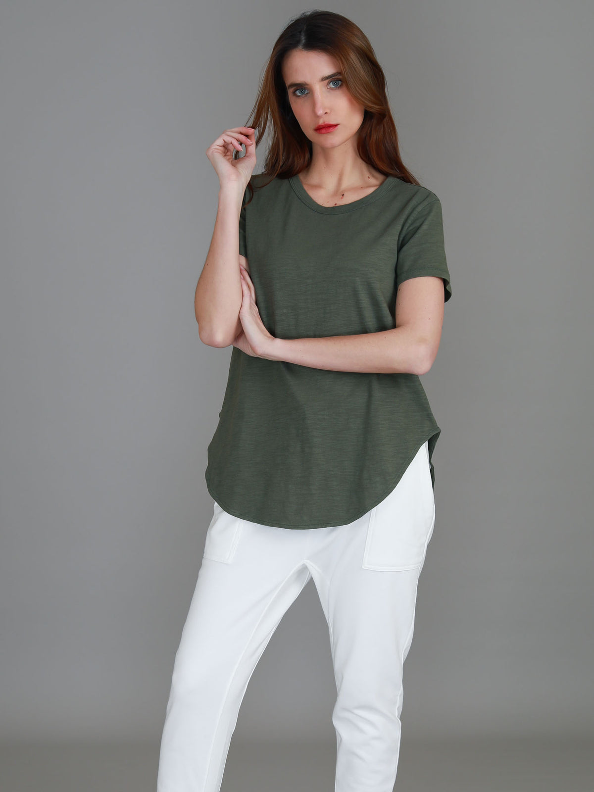 khaki curved hem tee