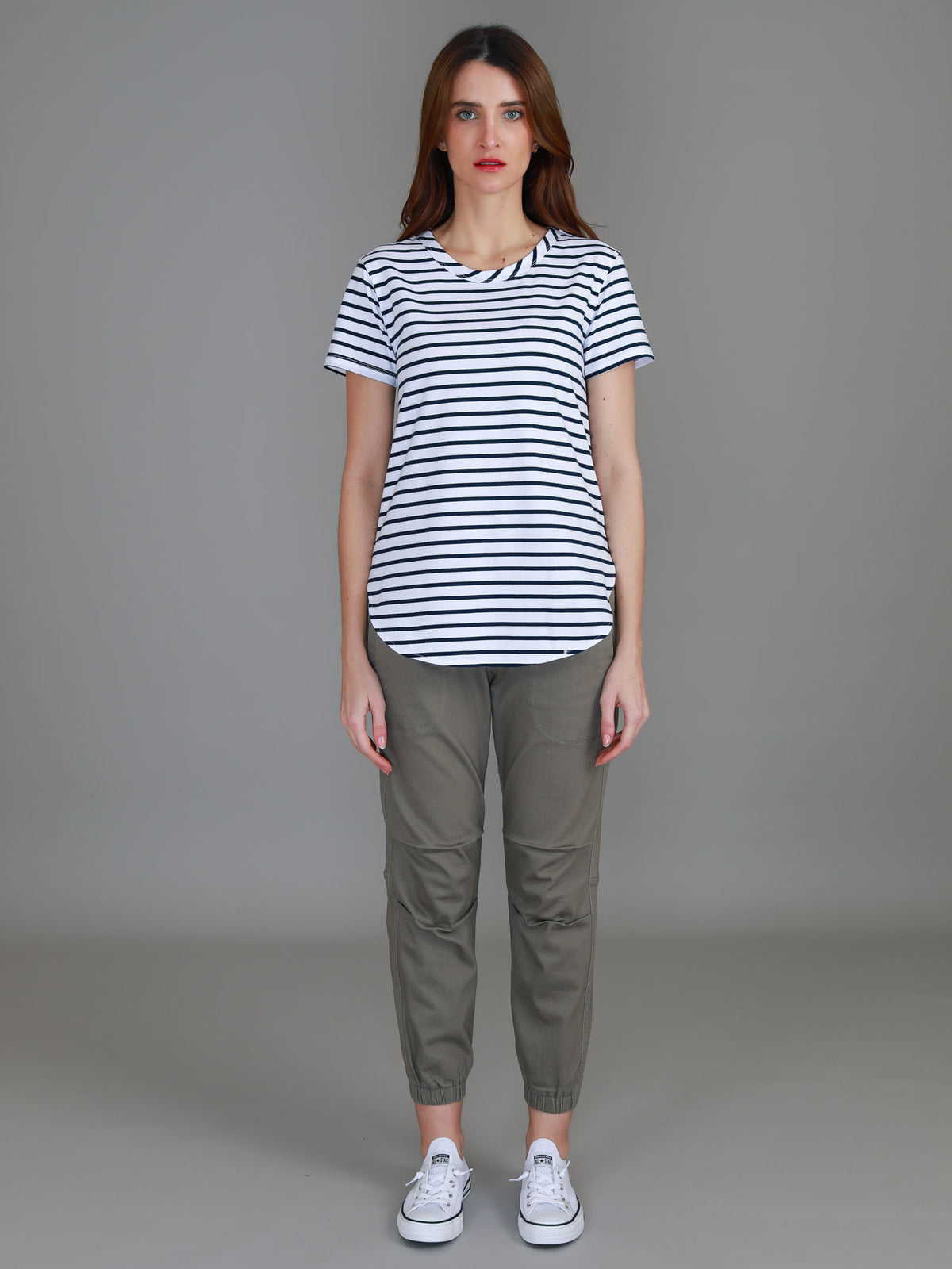 stripe curved hem tee