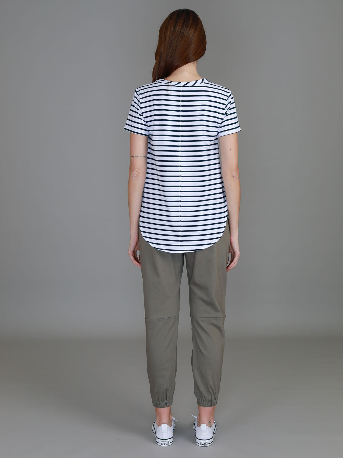 navy white striped tee women