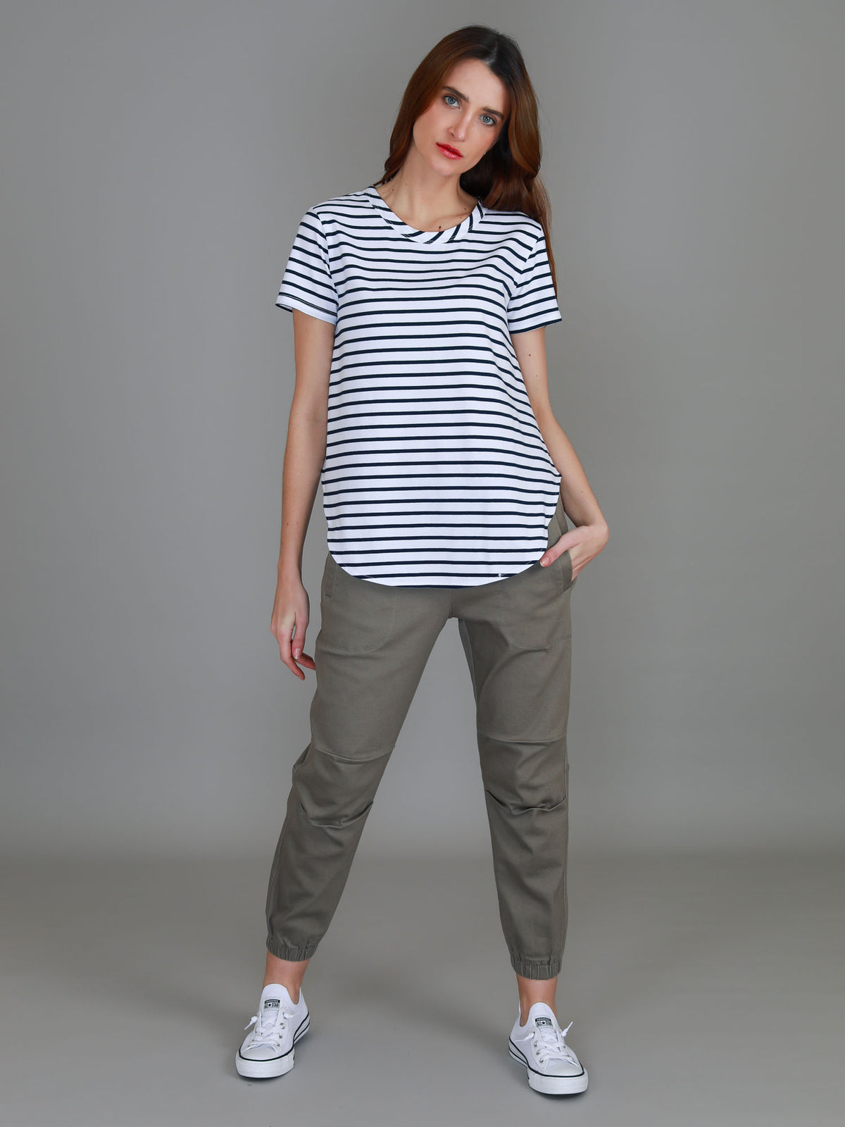navy stripe short sleeve tee