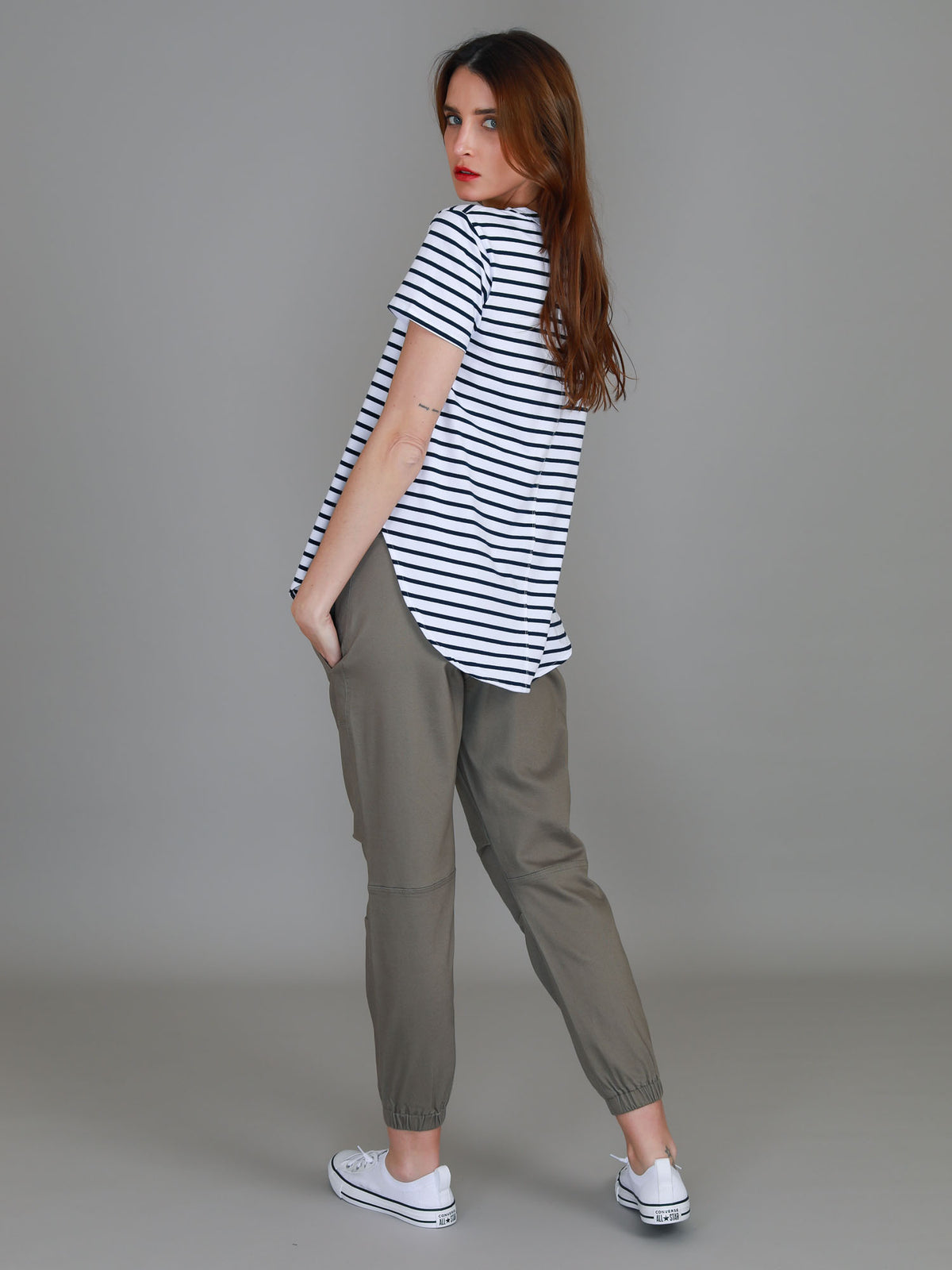 navy white stripe tee