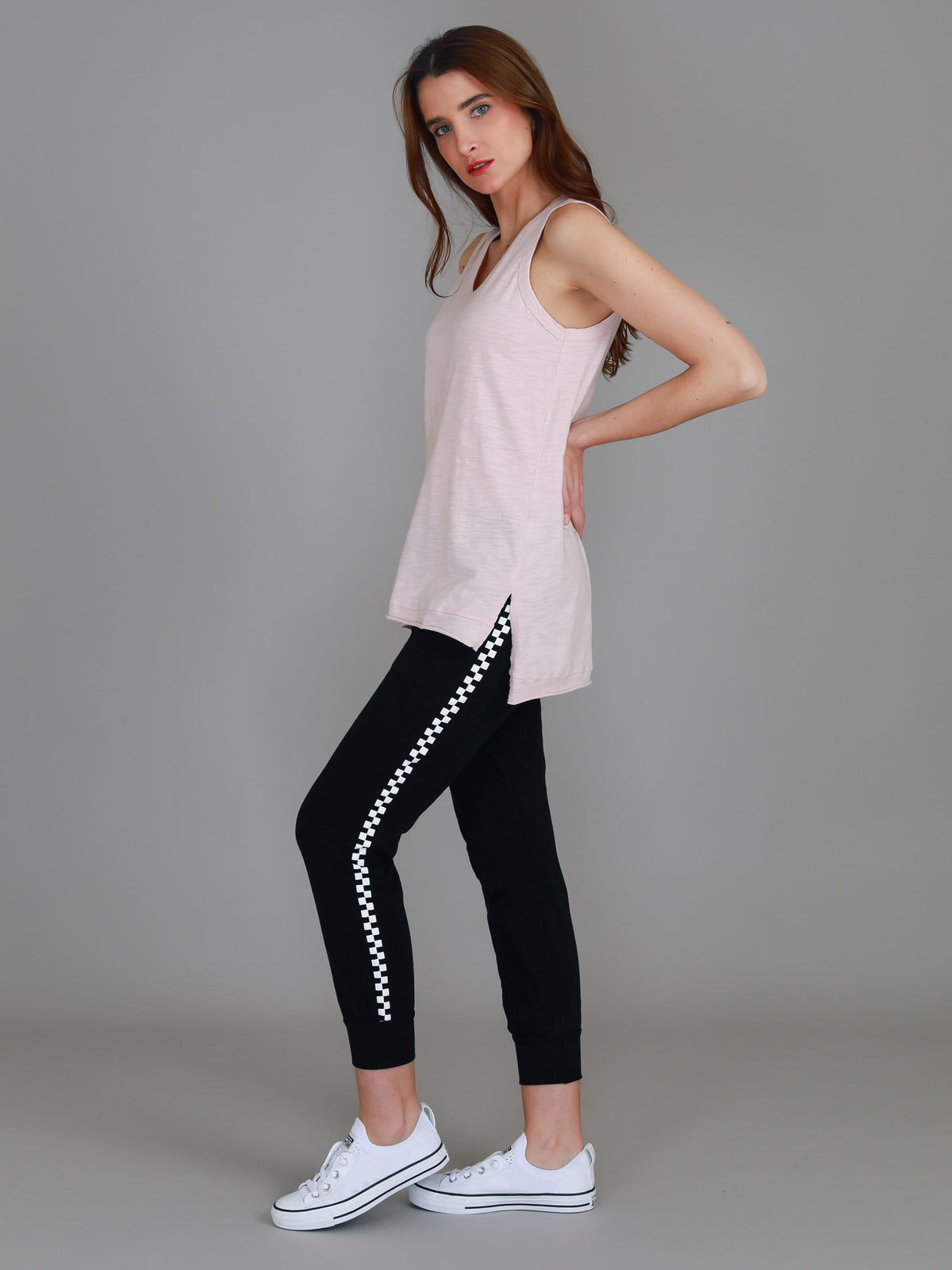 pink sleeveless crew tank
