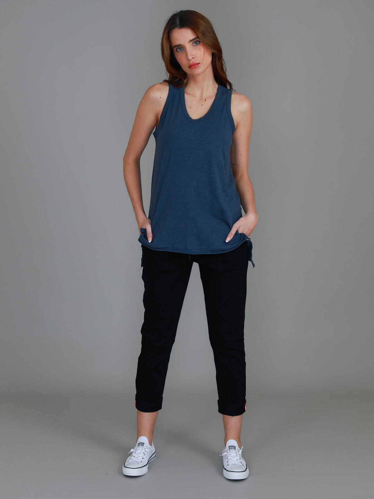 navy sleeveless crew tank