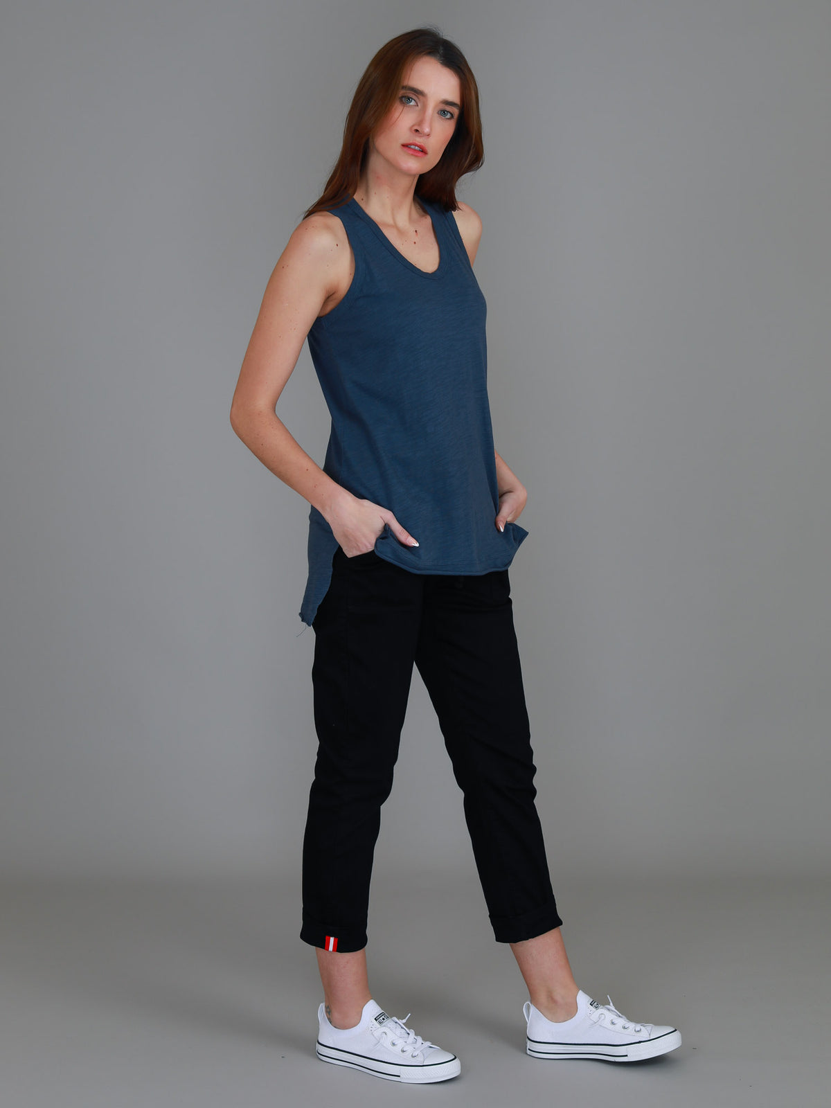 indigo tank crew neck women