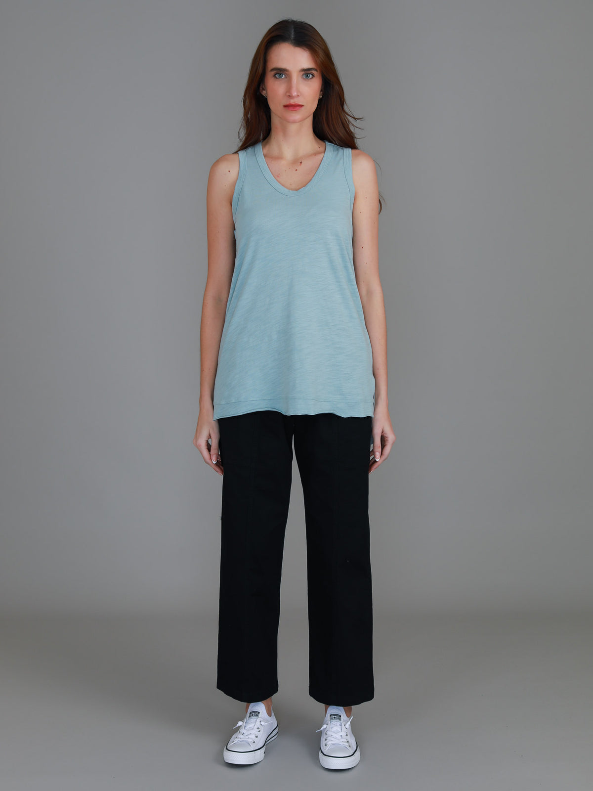 blue sleeveless crew tank
