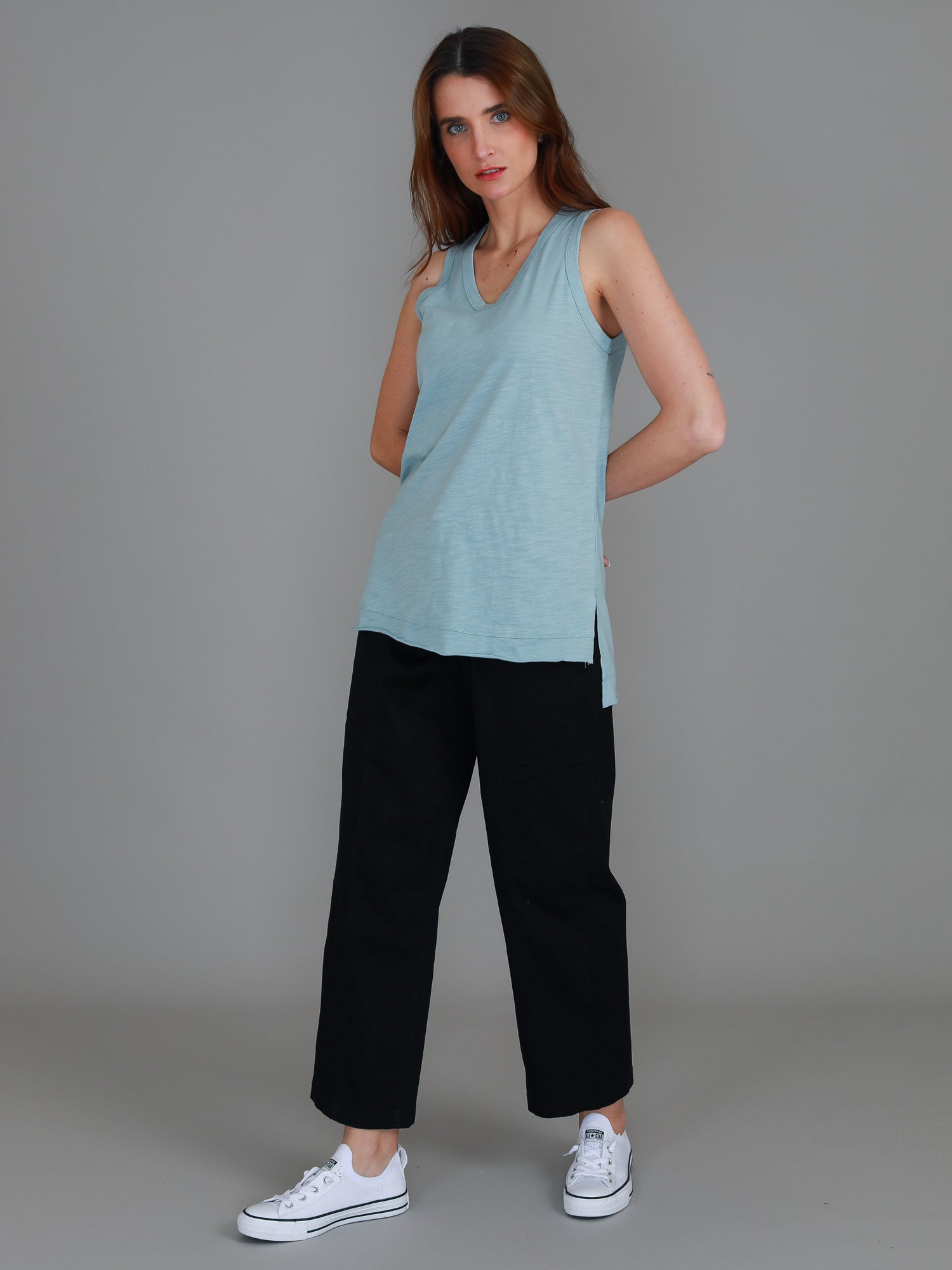 high neck top sleeveless #color_mint blue