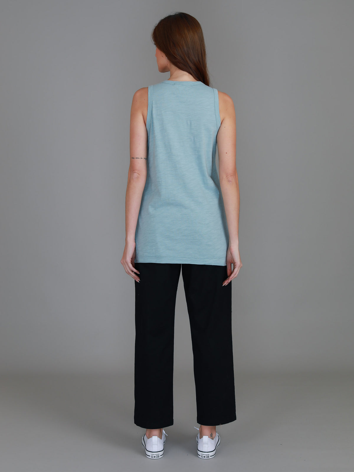 mint blue curved hem tank