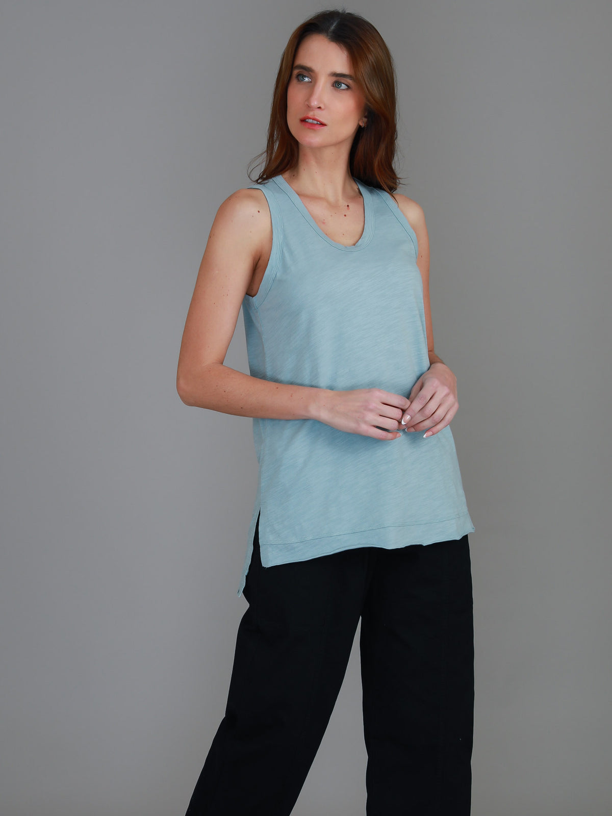mint blue tank crew neck women