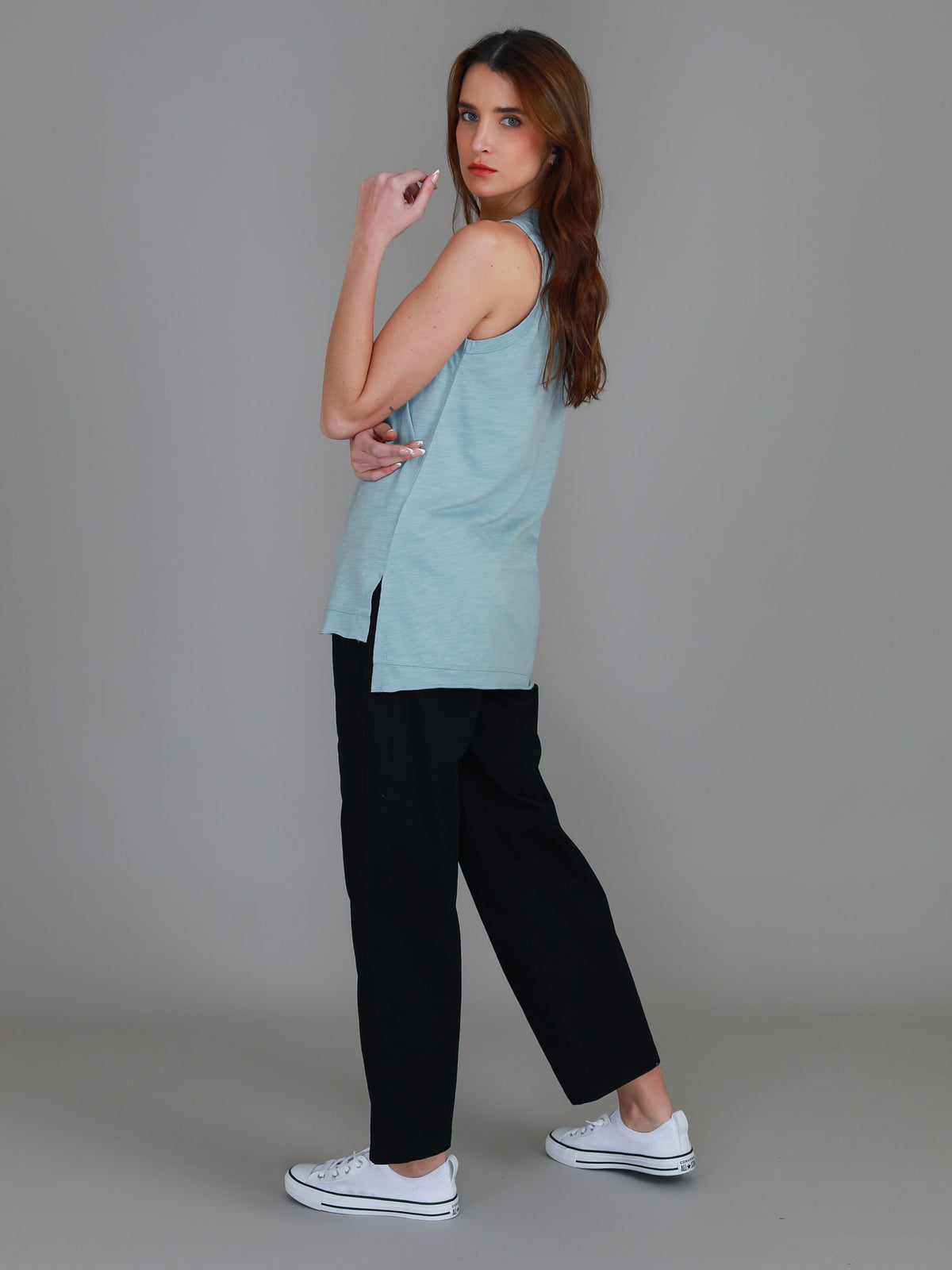 mint blue side split tank