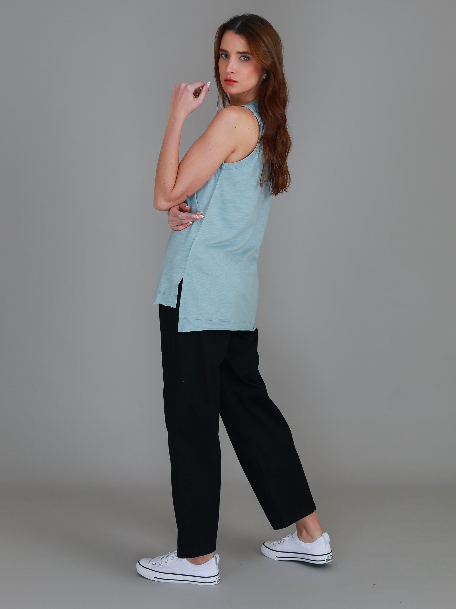 women sleeveless tops #color_mint blue