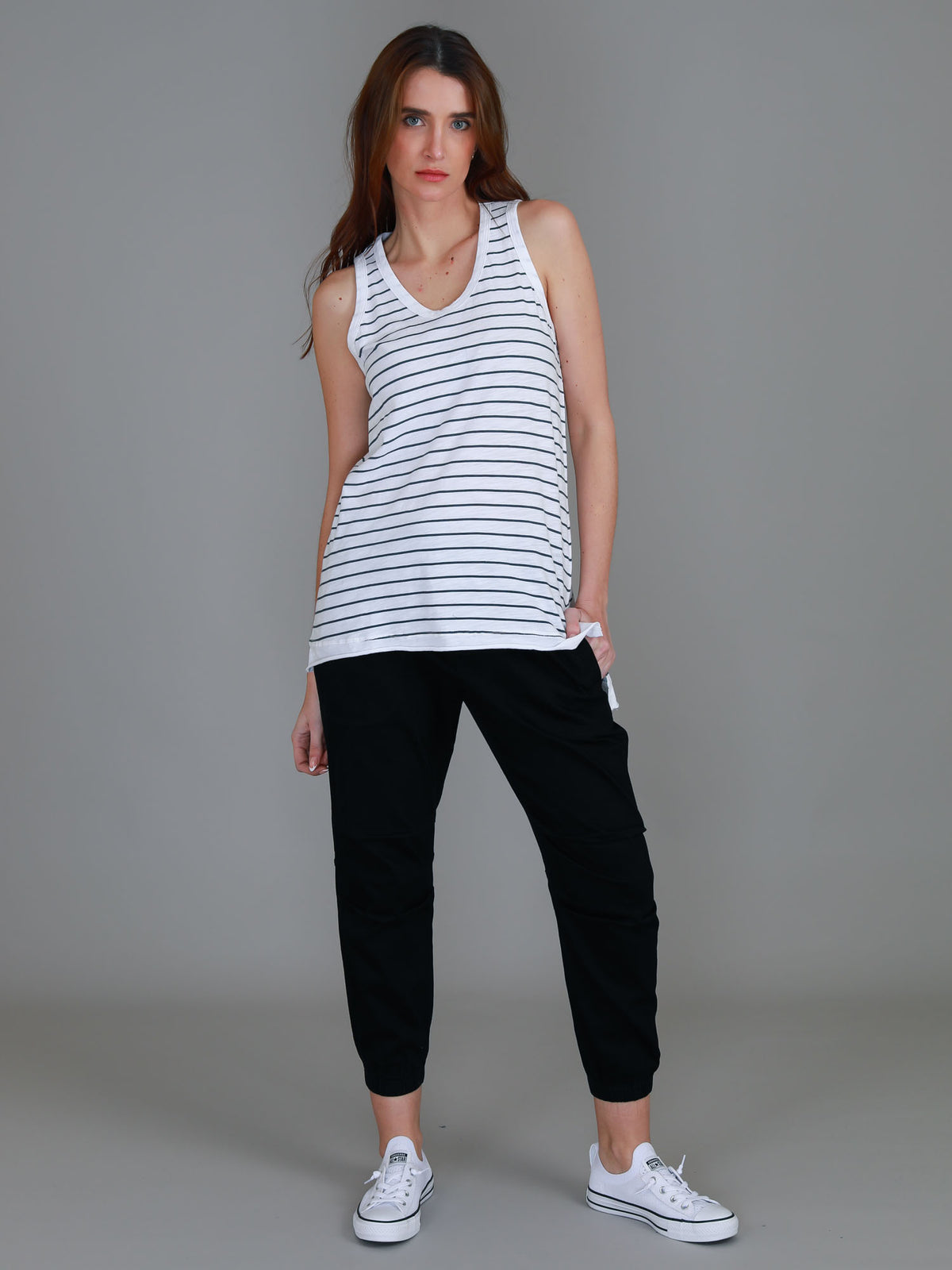 navy stripe crew tank