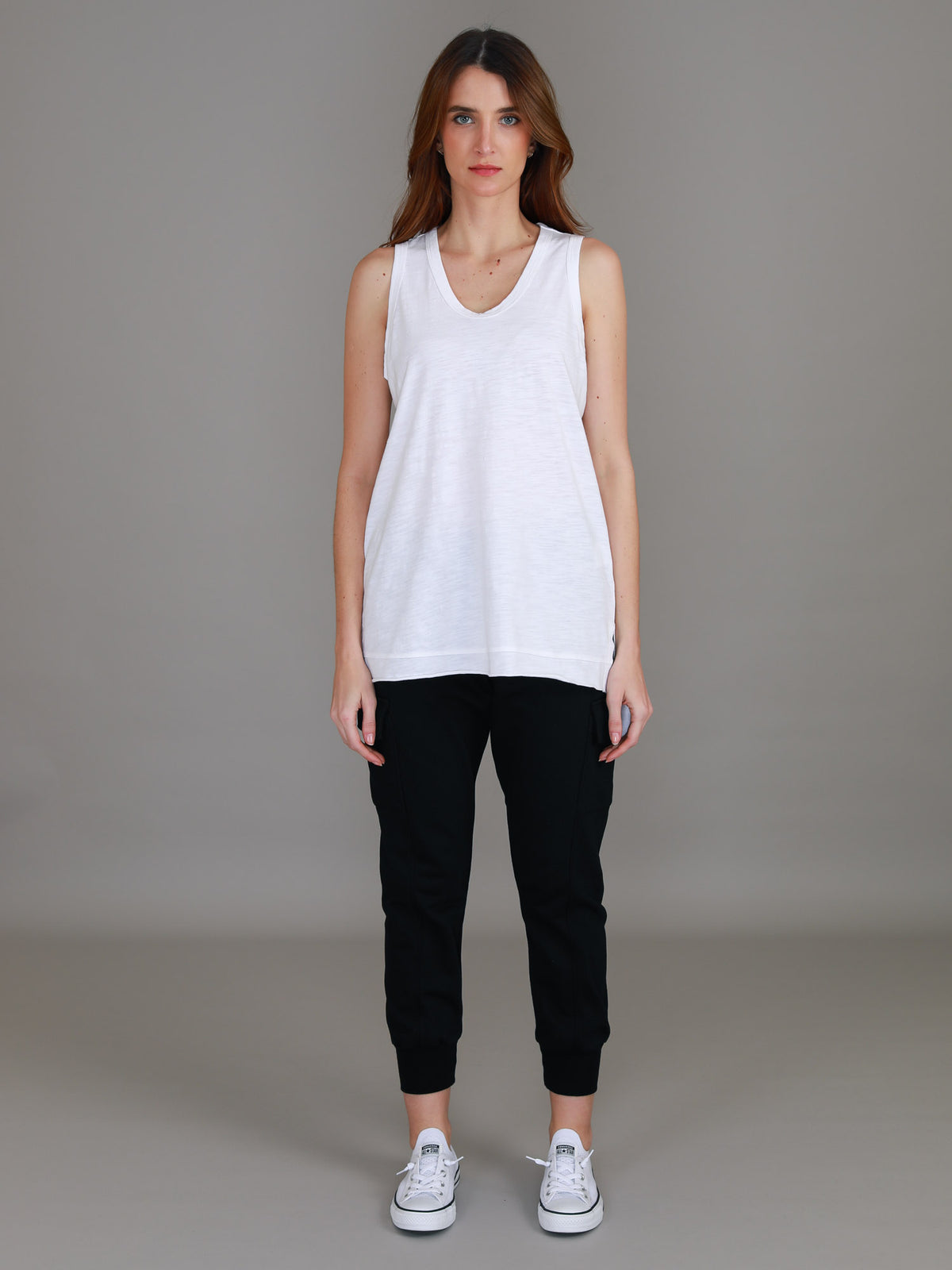 white curved hem tank