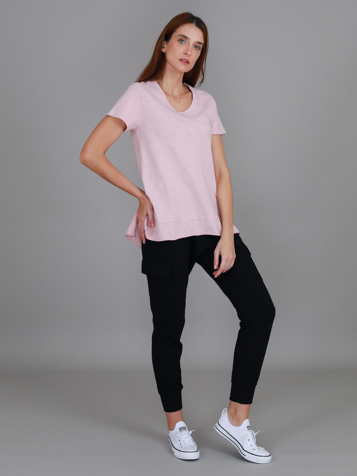 pink crew neck tee