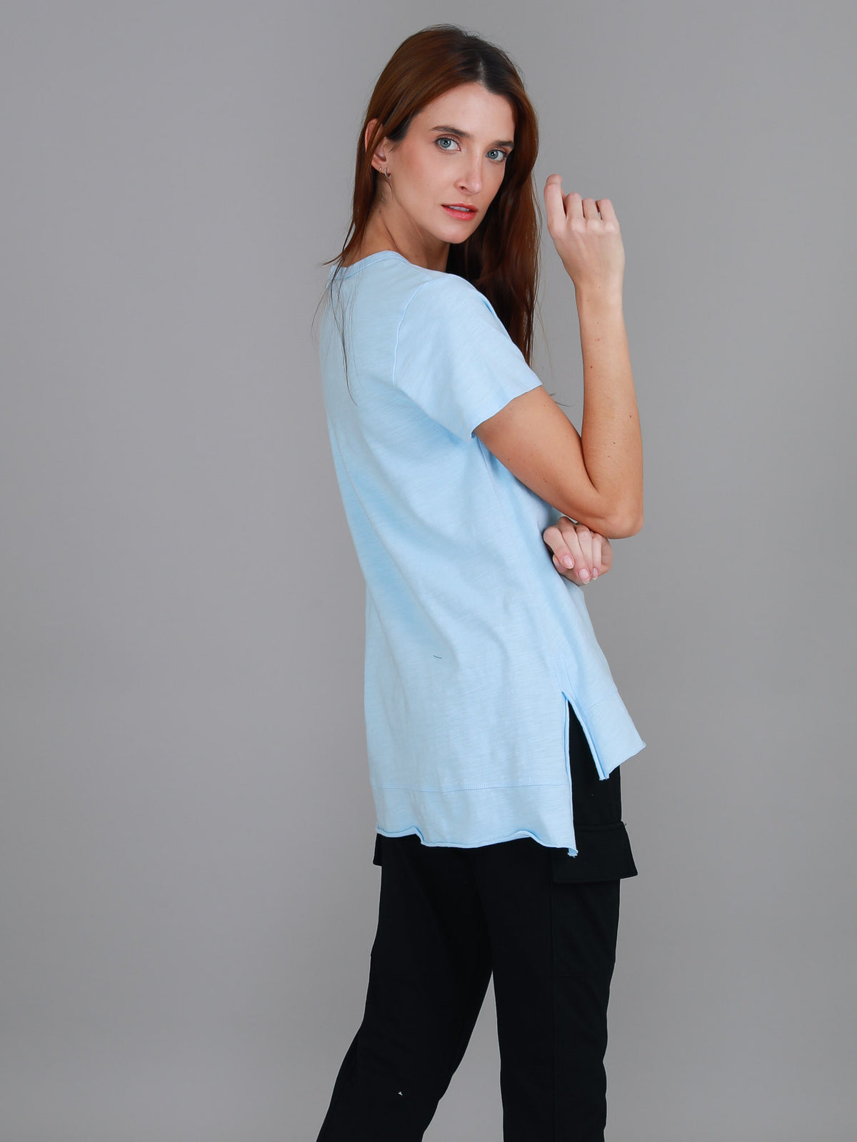 blue crew neck longline tee