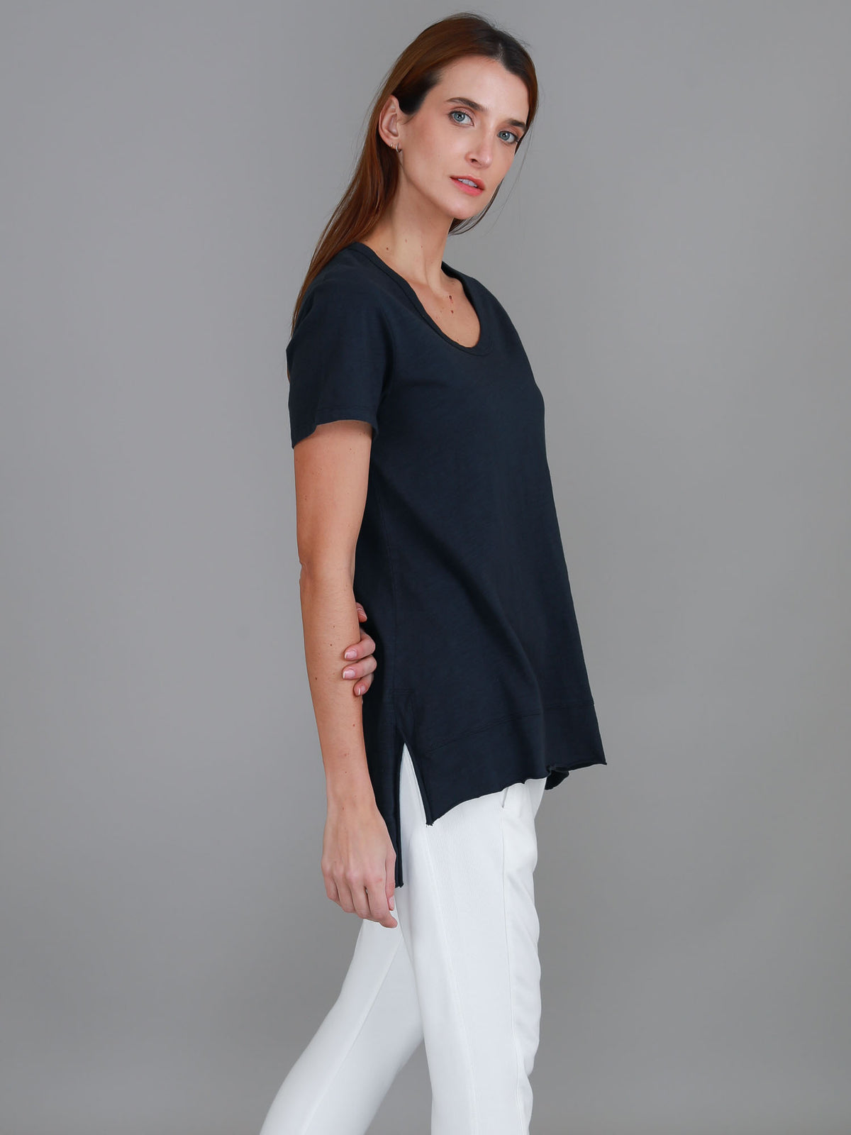 navy crew neck longline tee