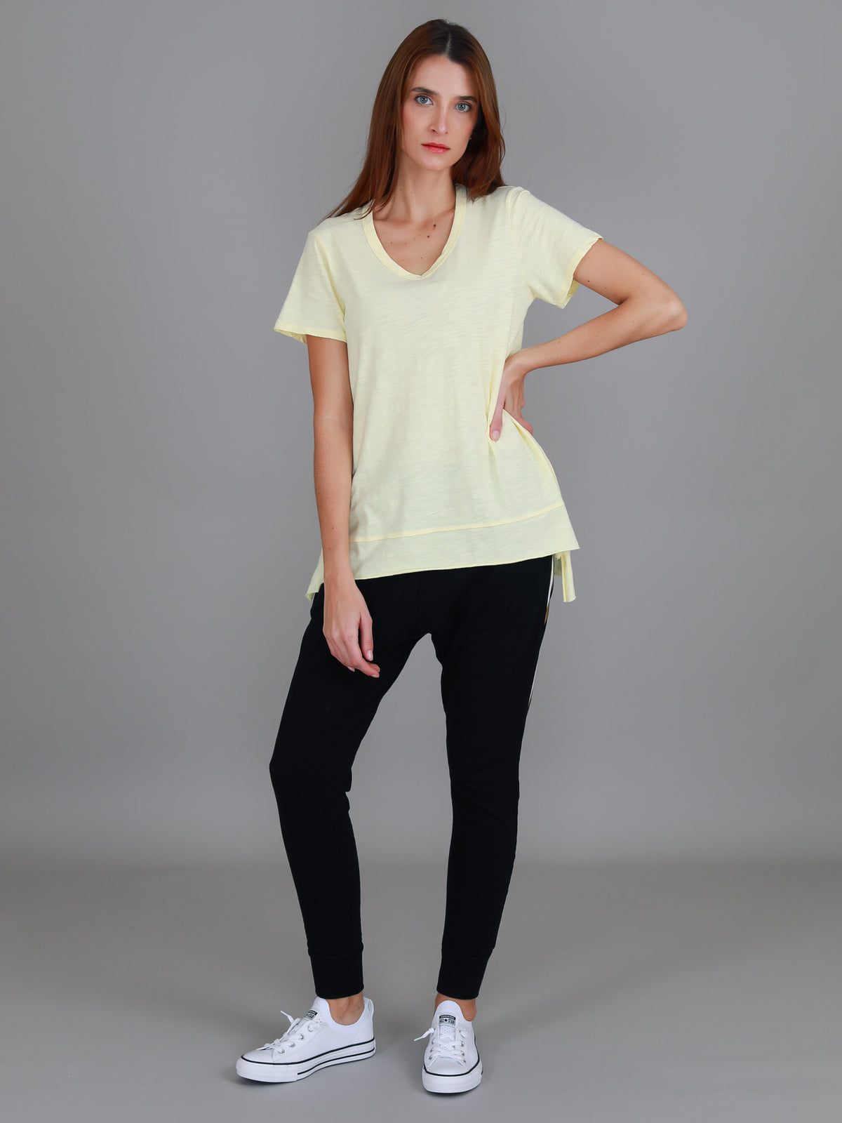 yellow side split tee