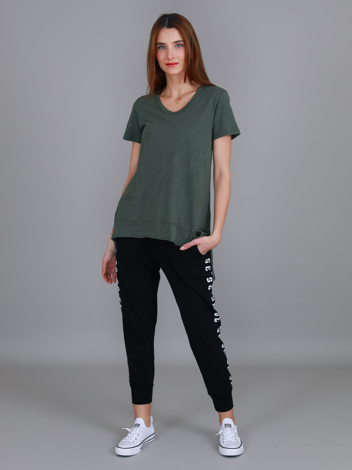 khaki side split tee