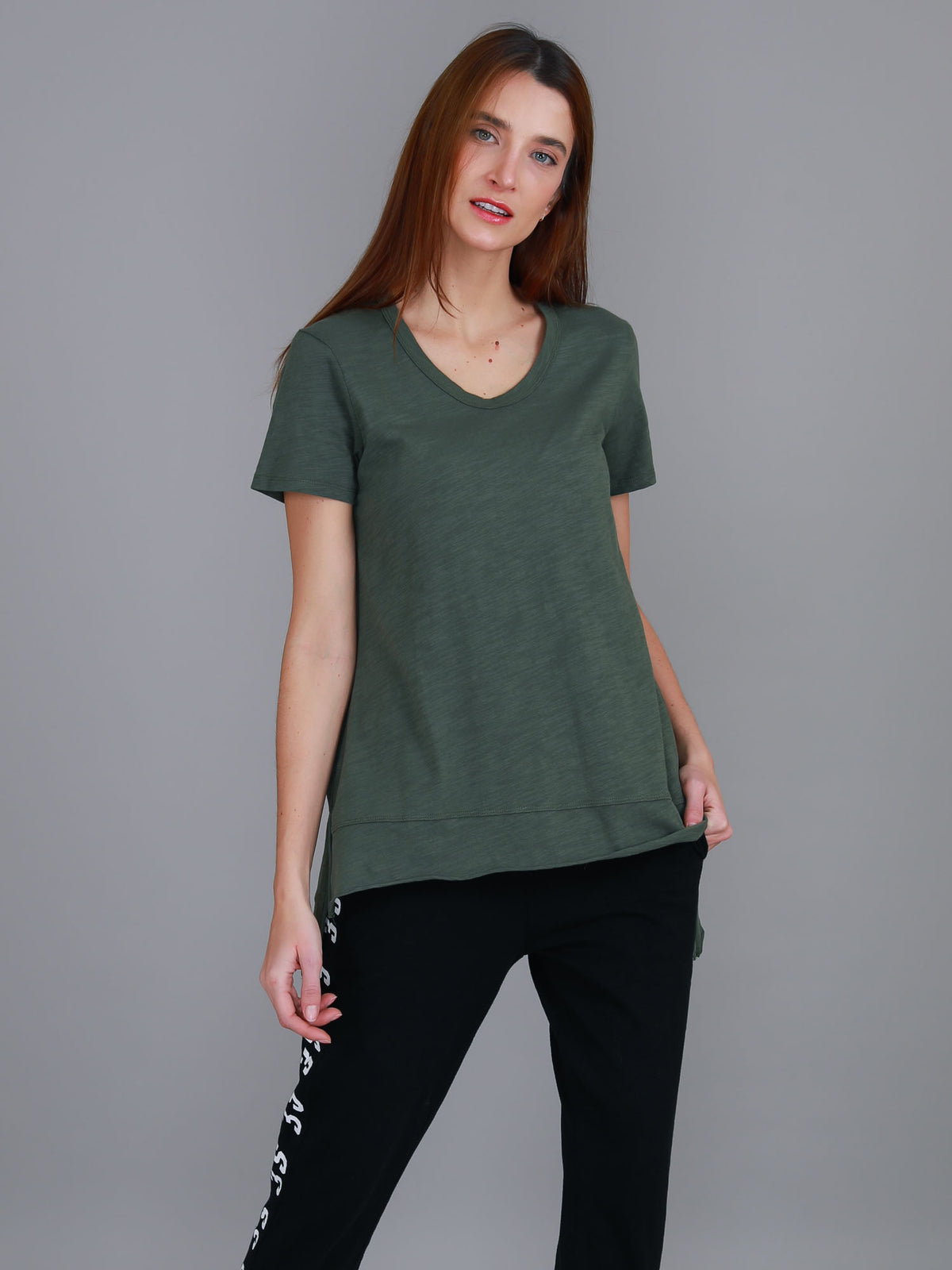 green crew neck longline tee