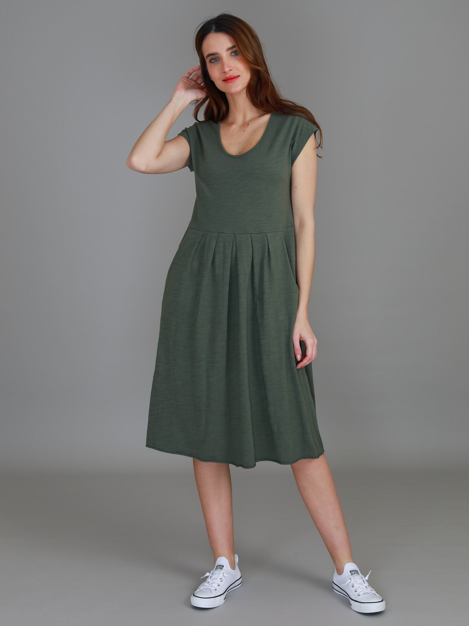 mid length dresses #color_khaki