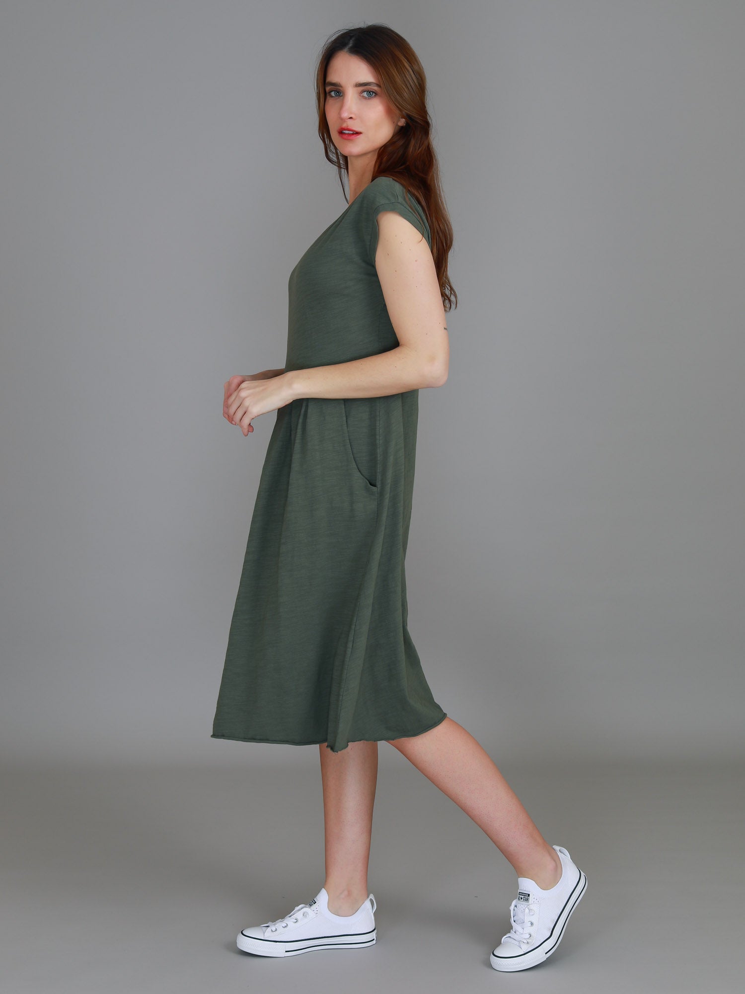 knee length dresses #color_khaki