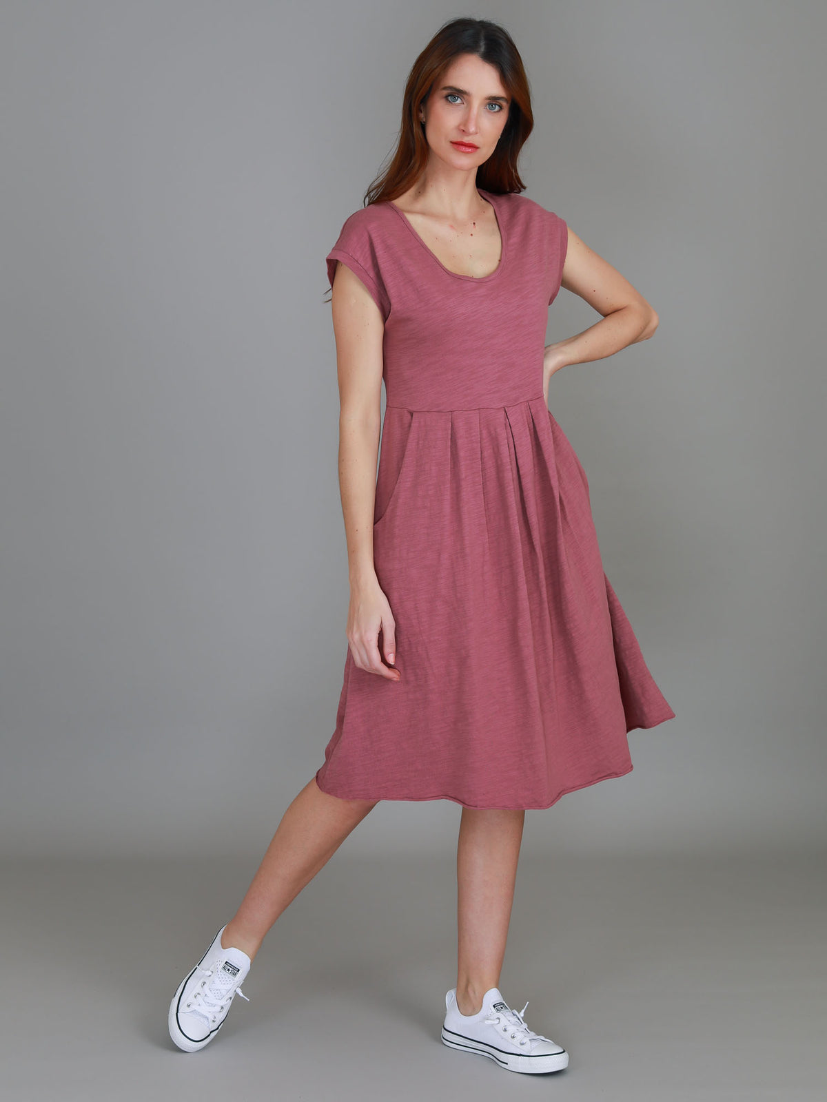 plum dress with pockets